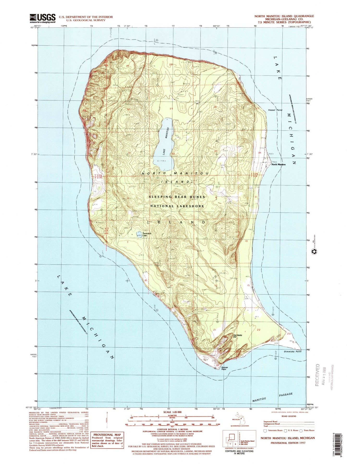 USGS Classic North Manitou Island Michigan 7.5'x7.5' Topo Map Image