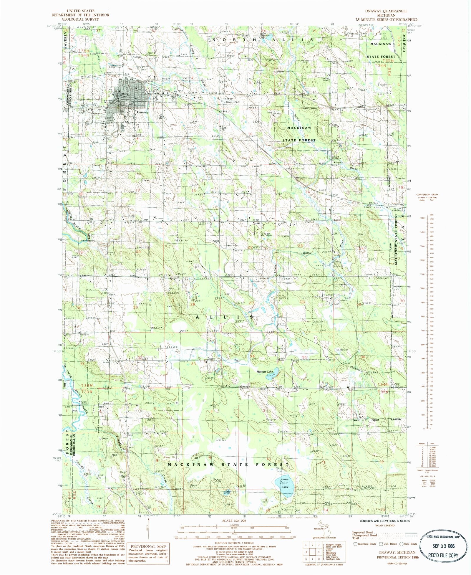 Classic USGS Onaway Michigan 7.5'x7.5' Topo Map MyTopo Map Store