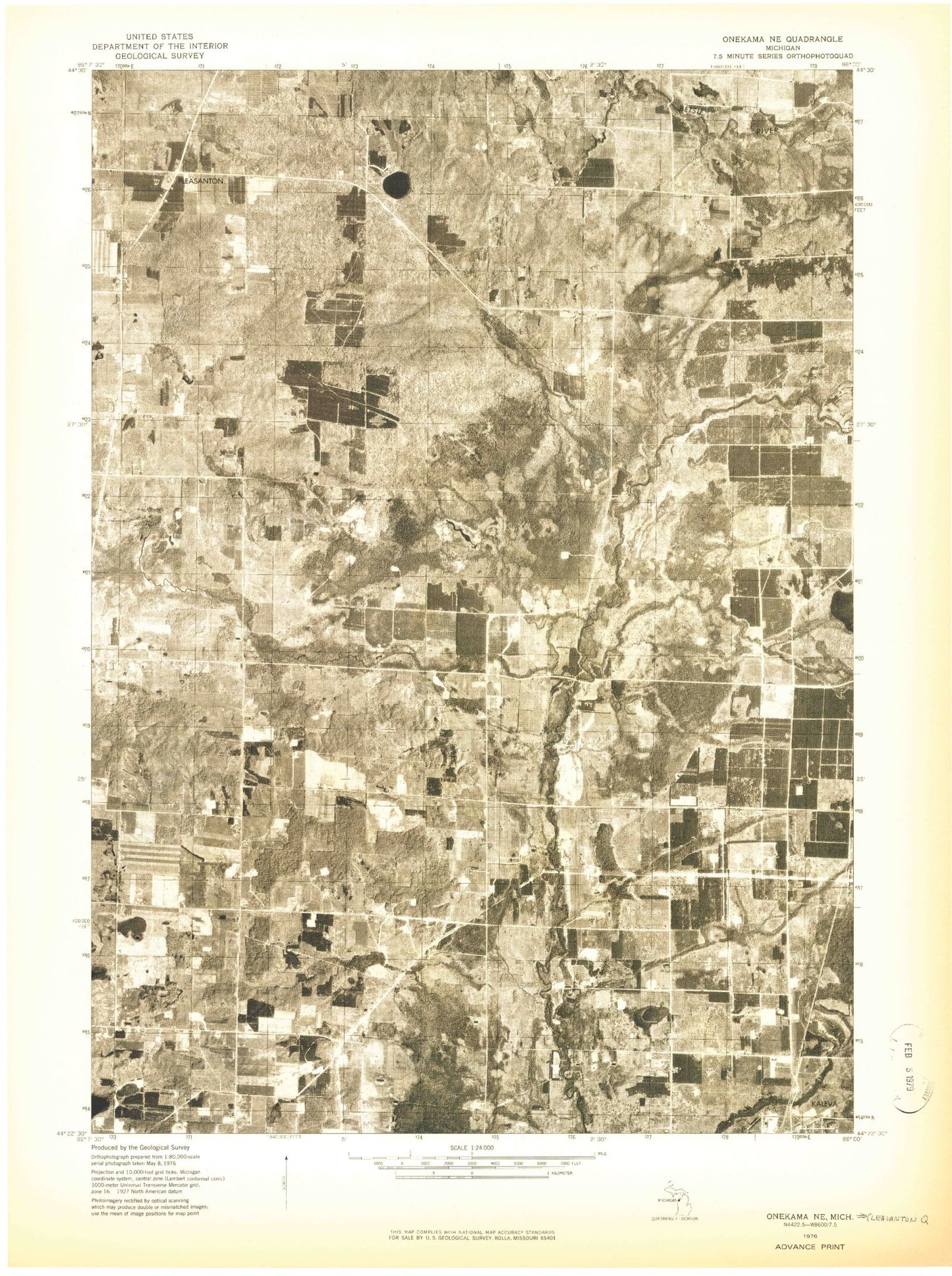 Classic USGS Pleasanton Michigan 7.5'x7.5' Topo Map Image