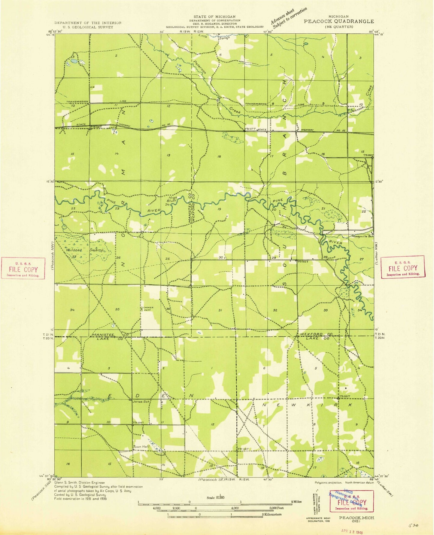 Classic USGS Wellston NE Michigan 7.5'x7.5' Topo Map Image