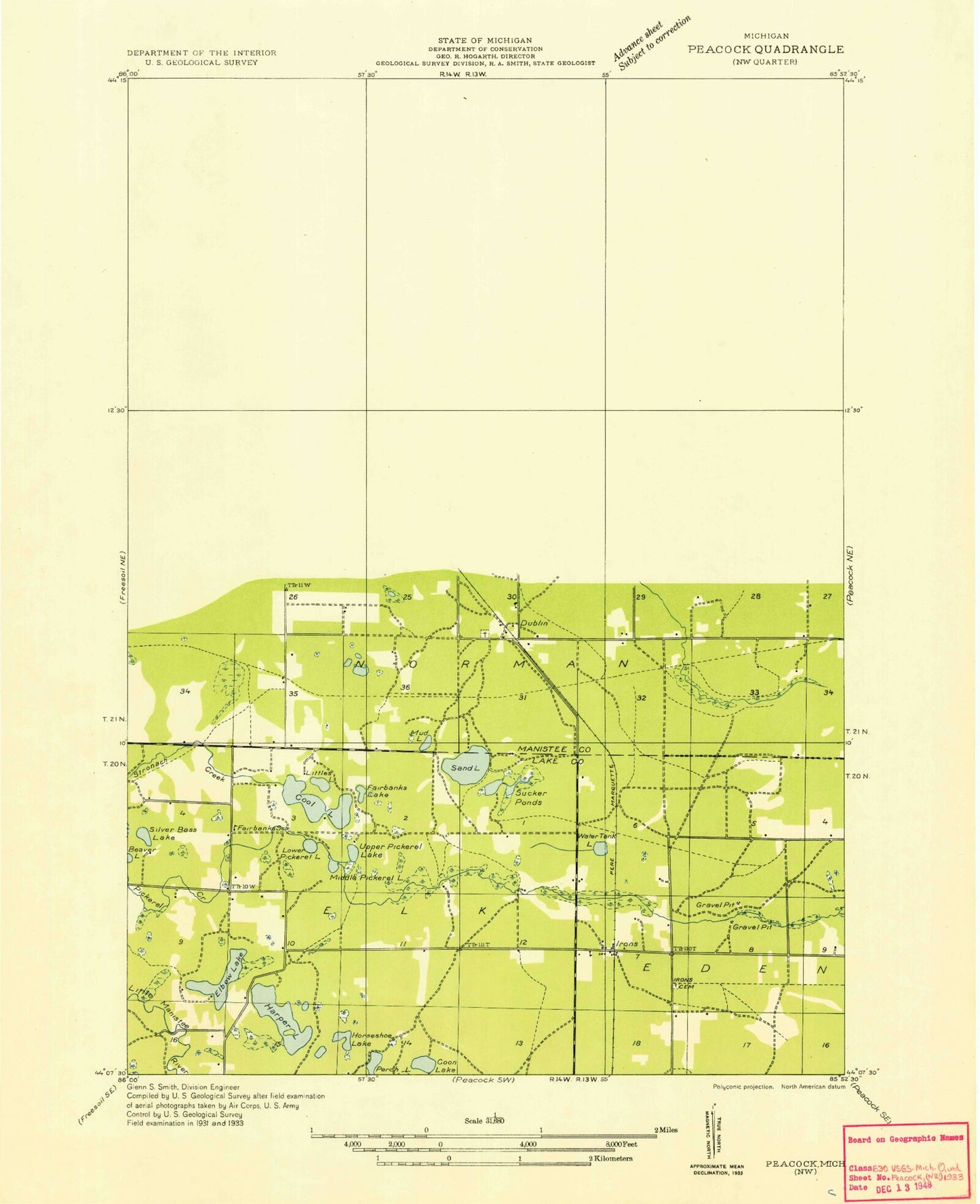 Classic USGS Wellston Michigan 7.5'x7.5' Topo Map Image
