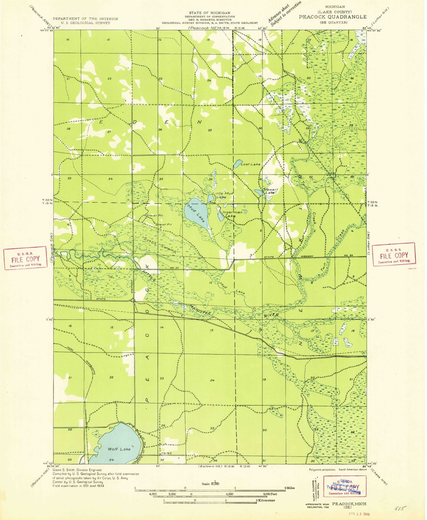 Classic USGS Stewart Lake Michigan 7.5'x7.5' Topo Map Image