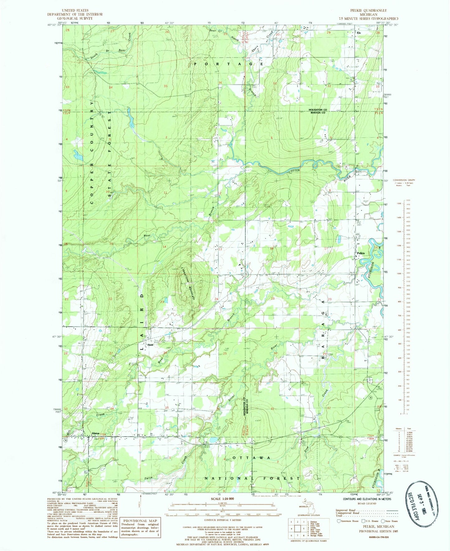 Classic USGS Pelkie Michigan 7.5'x7.5' Topo Map Image