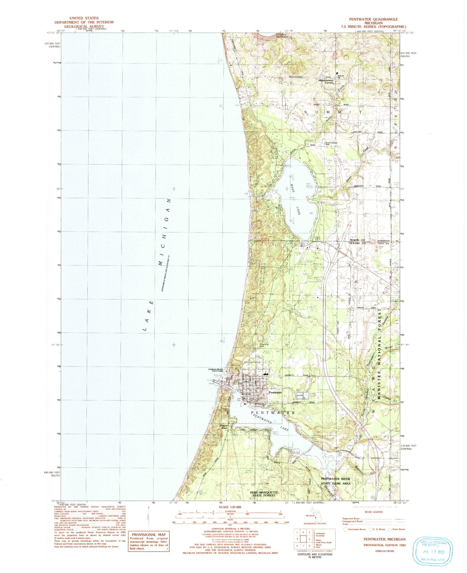 Classic USGS Pentwater Michigan 7.5'x7.5' Topo Map MyTopo Map Store