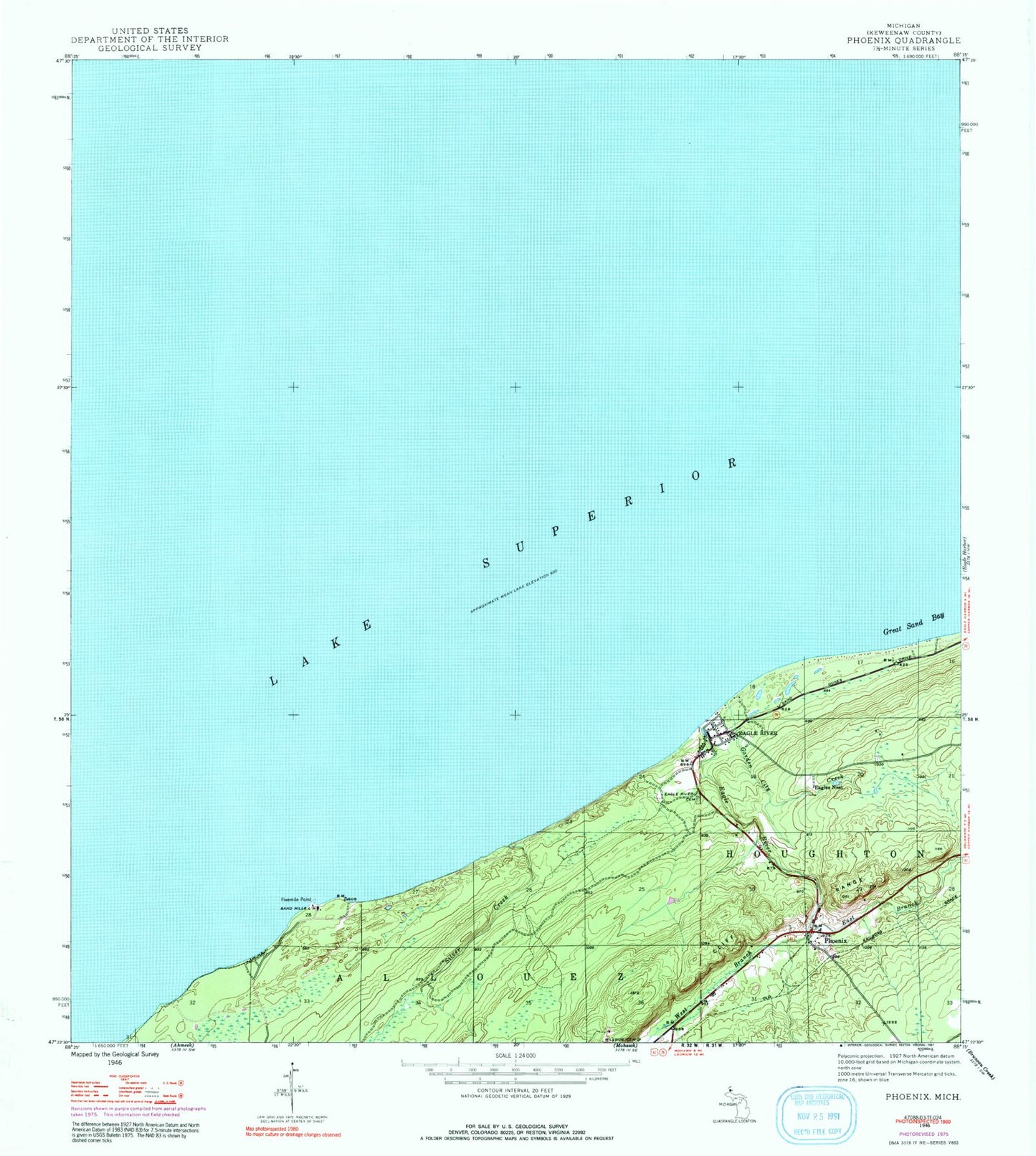 Classic USGS Phoenix Michigan 7.5'x7.5' Topo Map Image