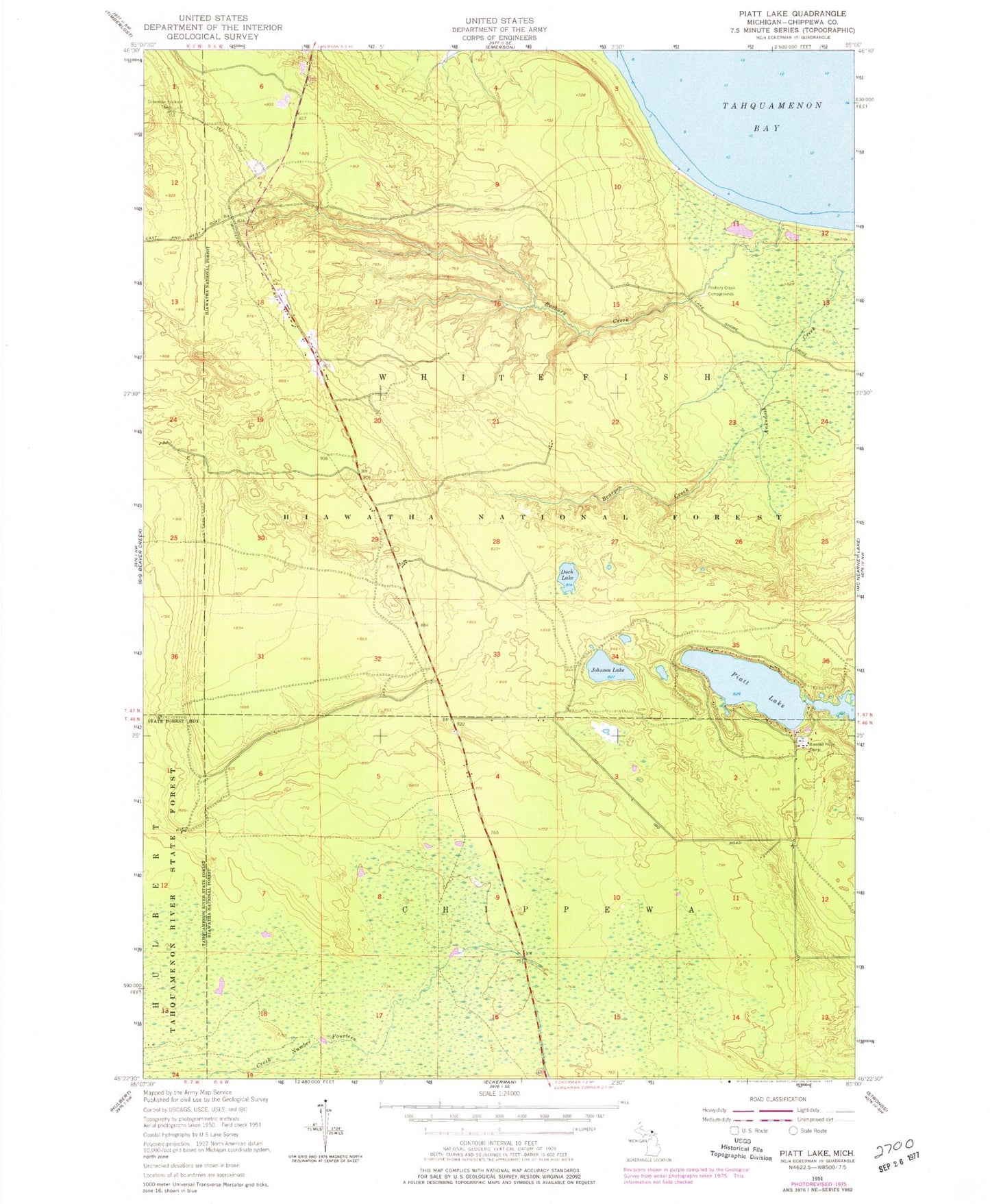Classic USGS Piatt Lake Michigan 7.5'x7.5' Topo Map Image
