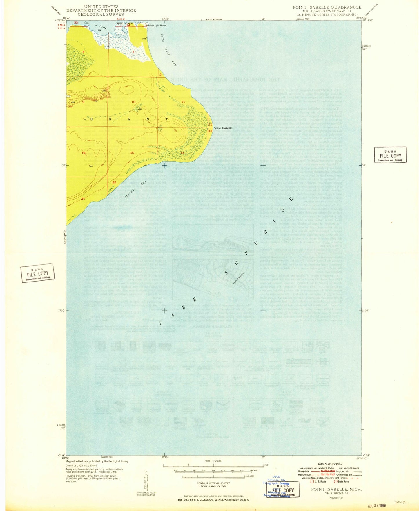 Classic USGS Point Isabelle Michigan 7.5'x7.5' Topo Map Image