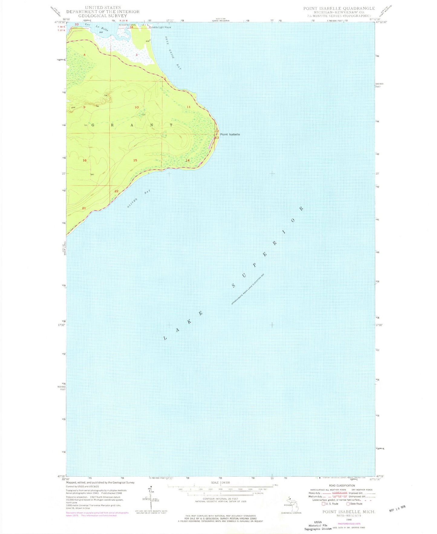 Classic USGS Point Isabelle Michigan 7.5'x7.5' Topo Map Image