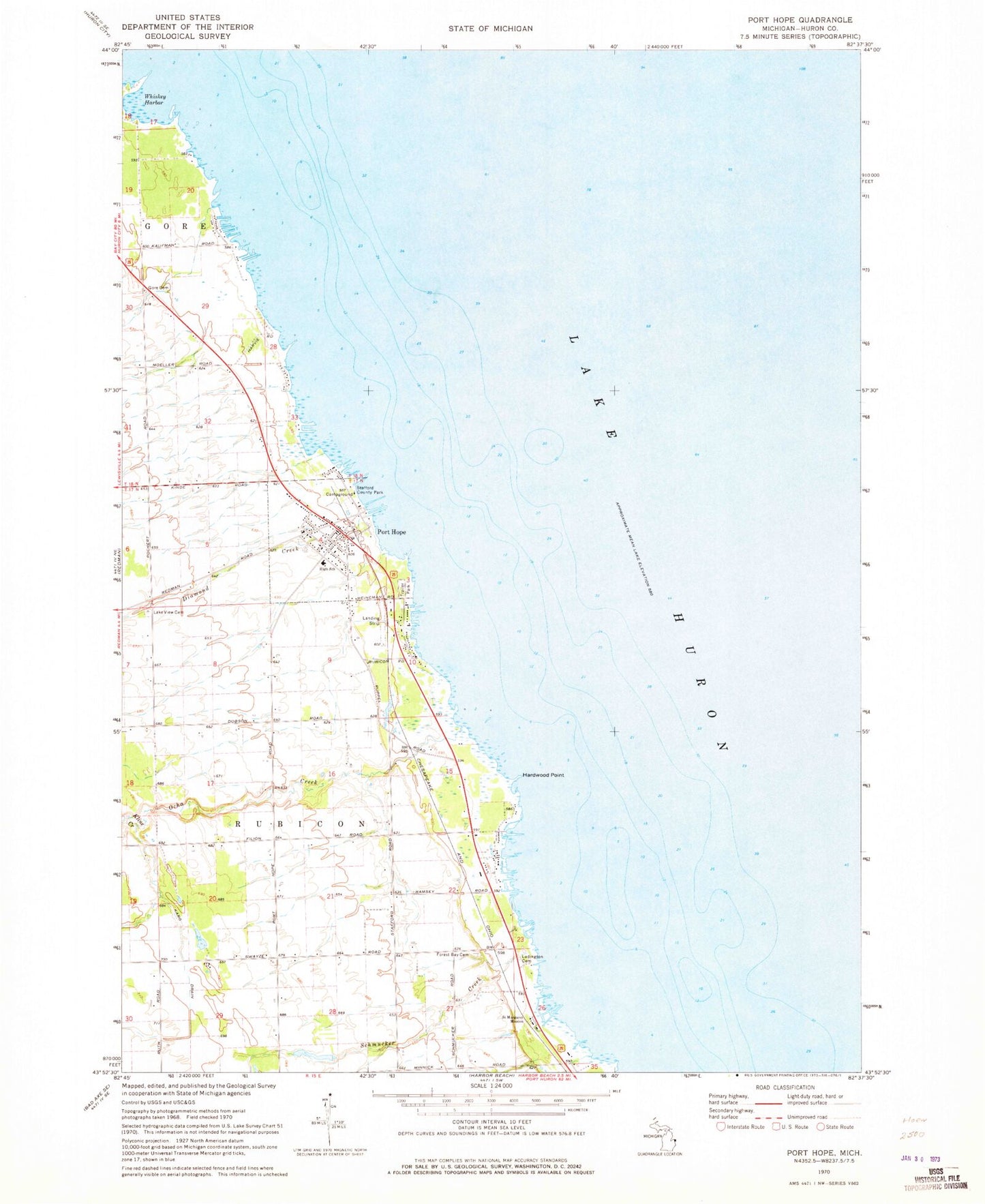 Classic USGS Port Hope Michigan 7.5'x7.5' Topo Map Image