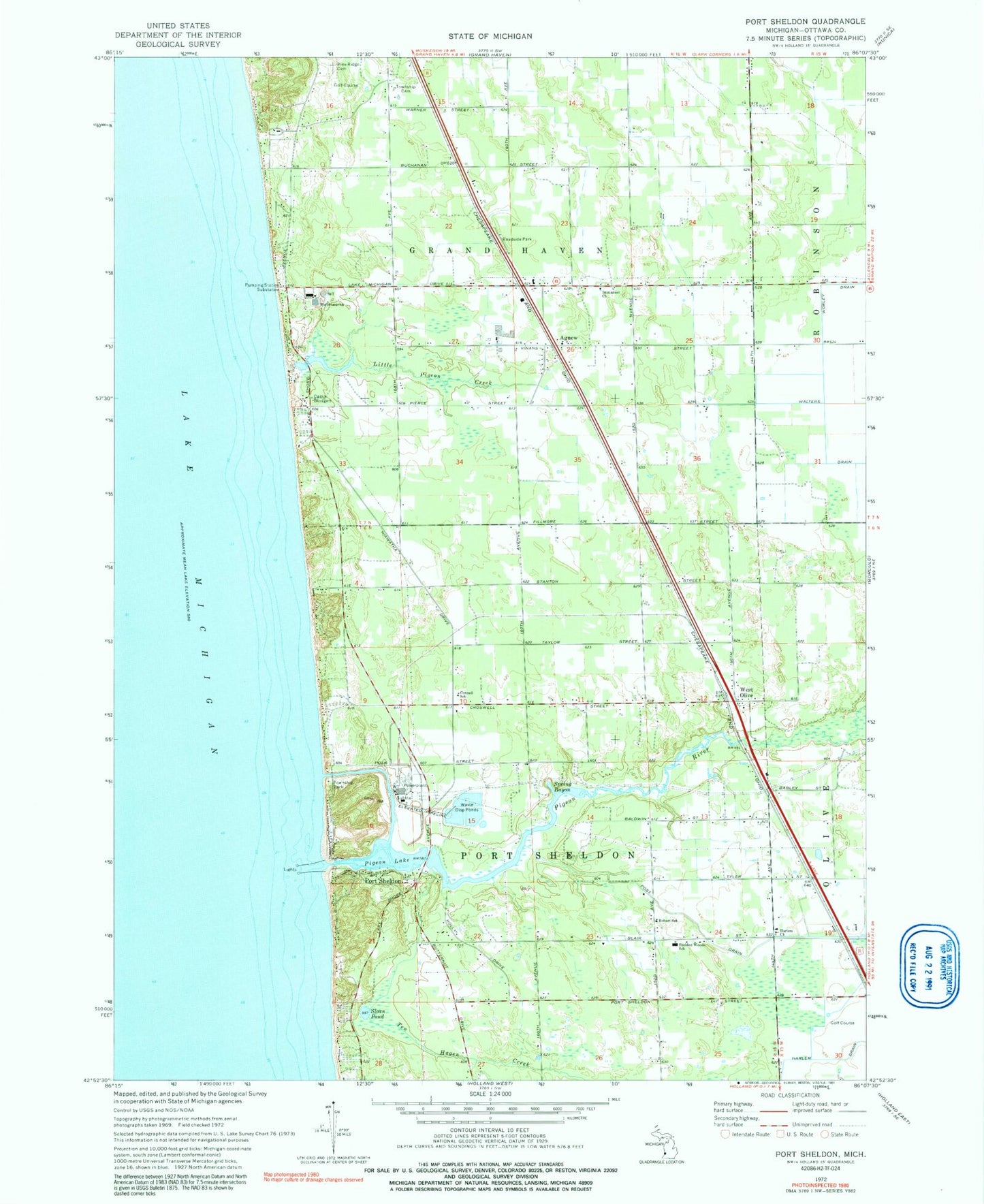 Classic USGS Port Sheldon Michigan 7.5'x7.5' Topo Map Image