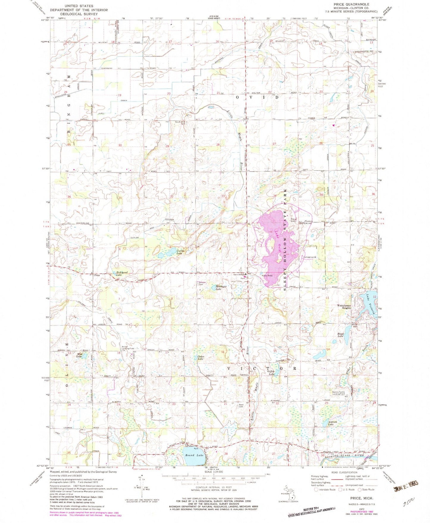 Classic USGS Price Michigan 7.5'x7.5' Topo Map Image
