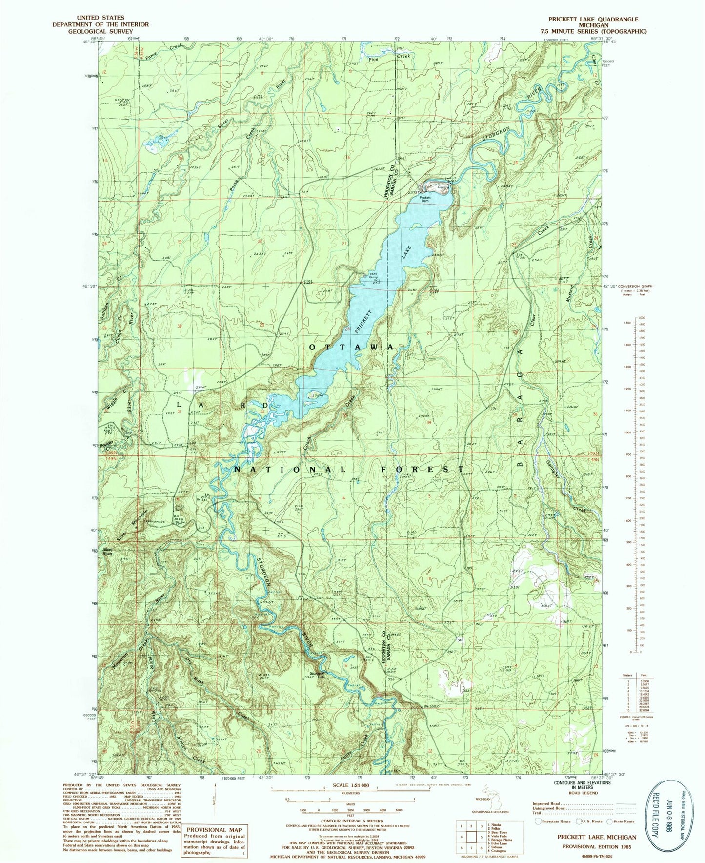 Classic USGS Prickett Lake Michigan 7.5'x7.5' Topo Map Image