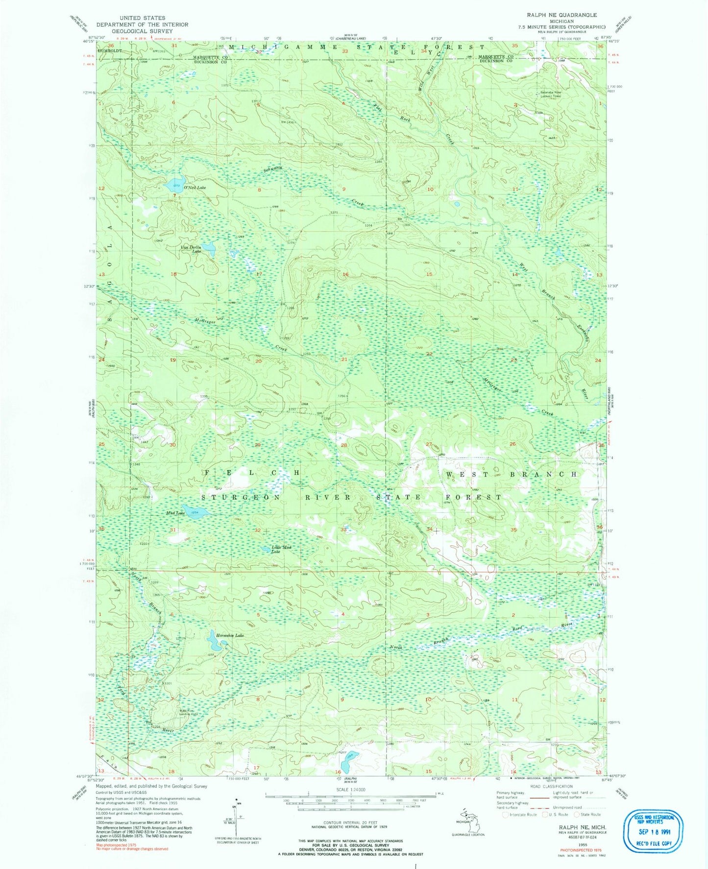Classic USGS Ralph NE Michigan 7.5'x7.5' Topo Map Image