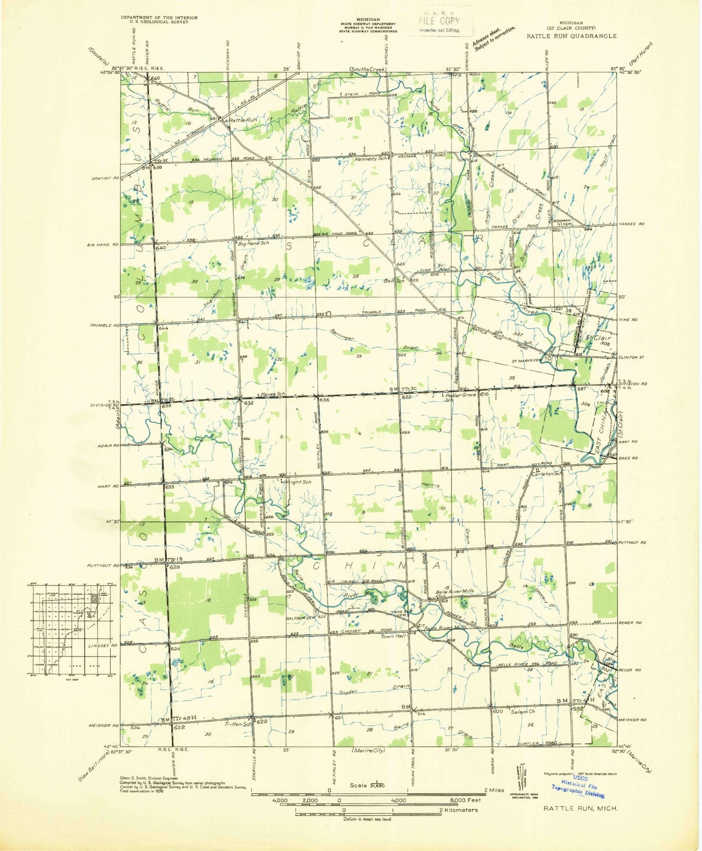 Classic USGS Rattle Run Michigan 7.5'x7.5' Topo Map Image