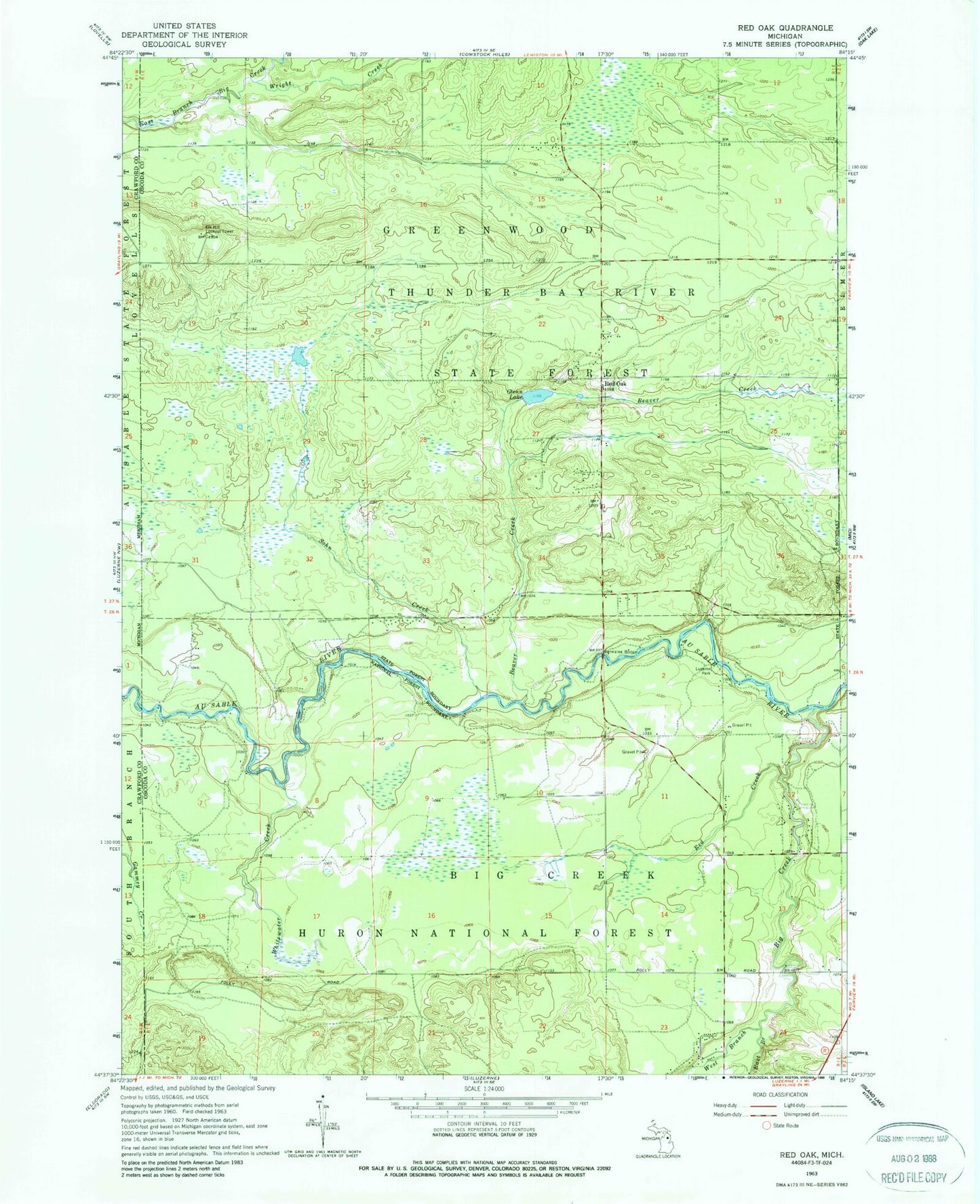 Classic USGS Red Oak Michigan 7.5'x7.5' Topo Map Image