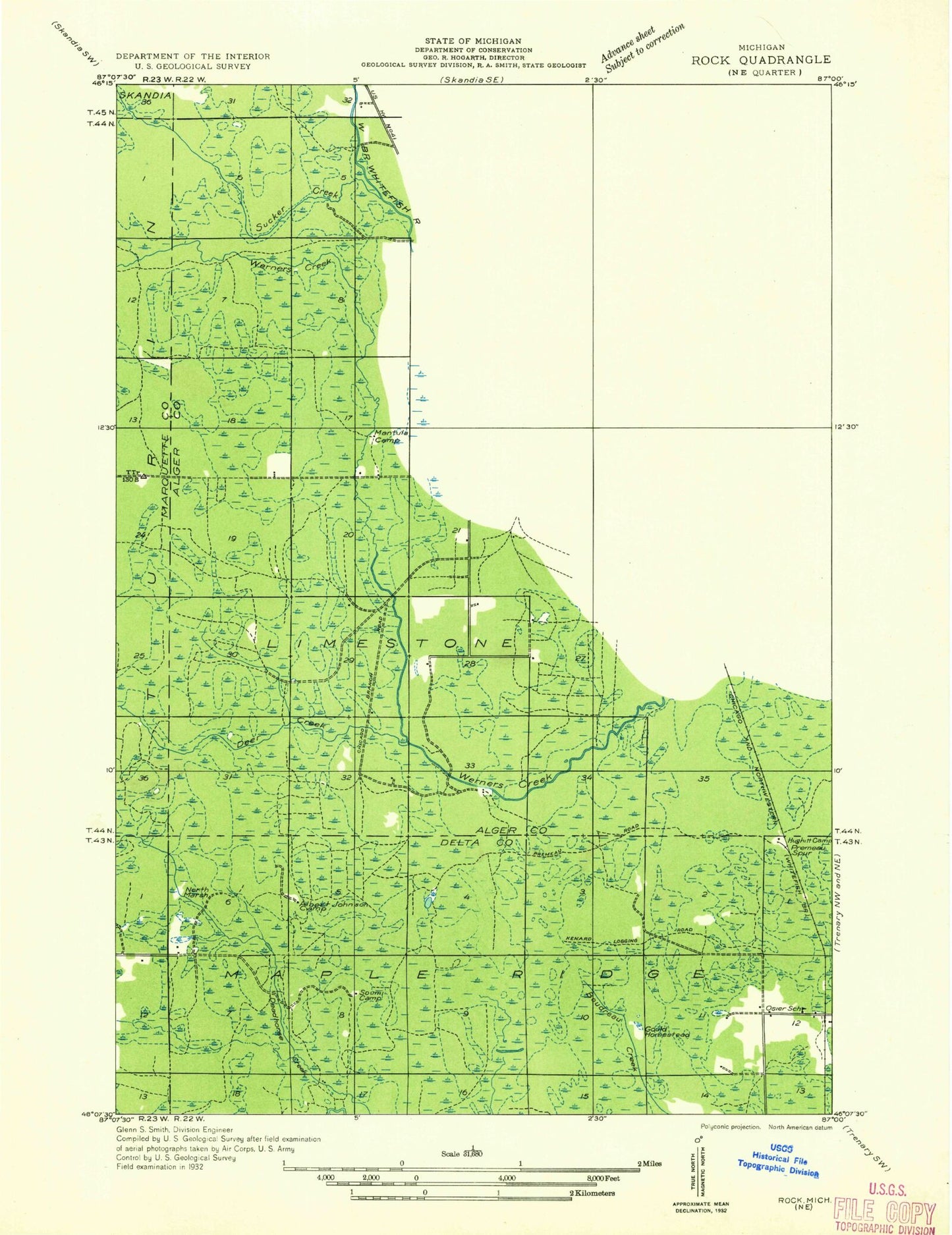 Classic USGS Diffin Michigan 7.5'x7.5' Topo Map Image
