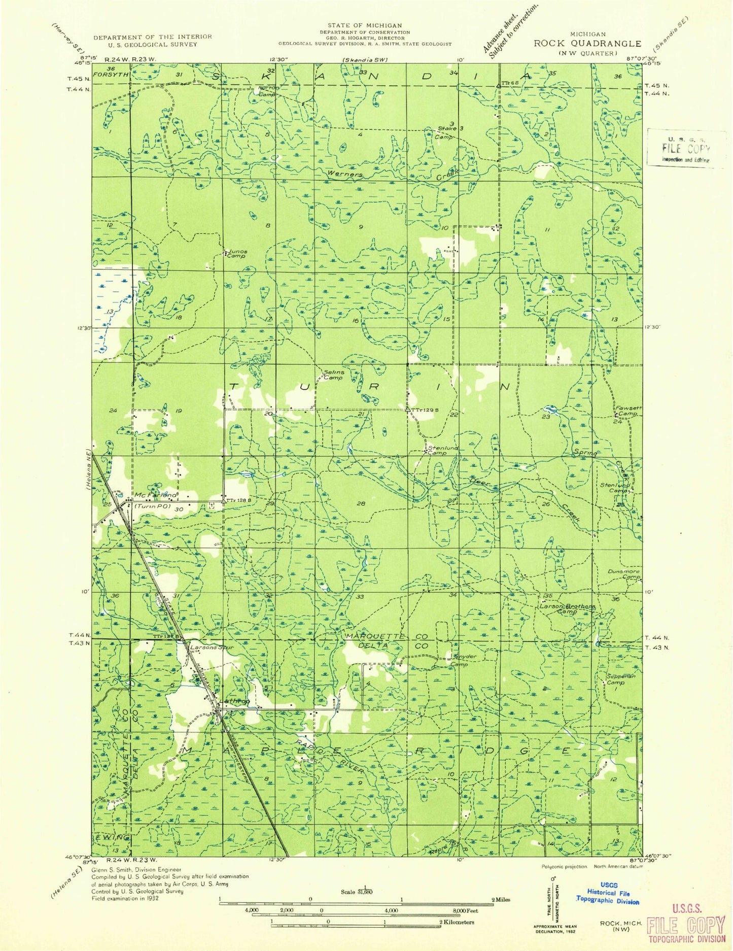 Classic USGS McFarland Michigan 7.5'x7.5' Topo Map Image