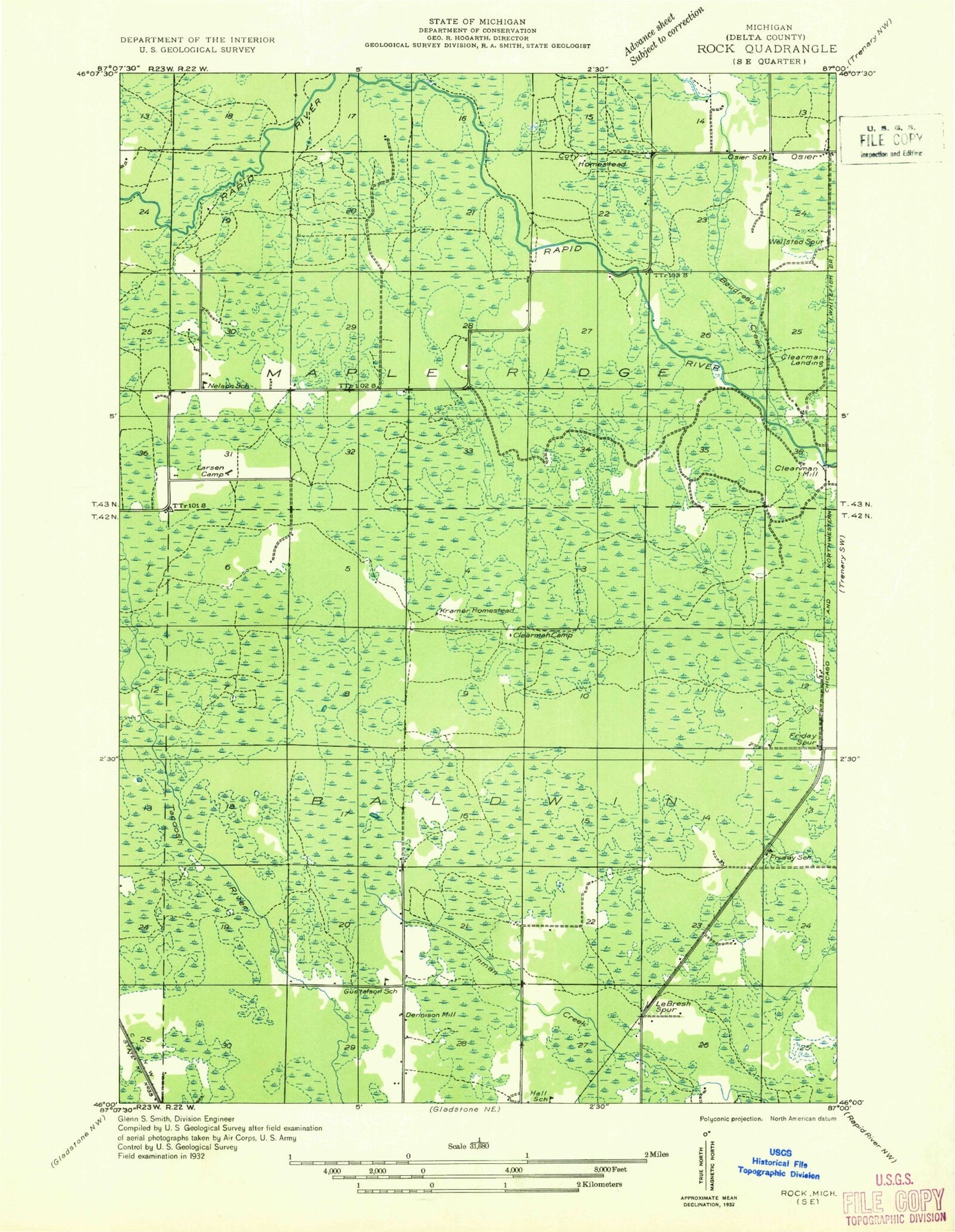 Classic USGS Rock SE Michigan 7.5'x7.5' Topo Map Image