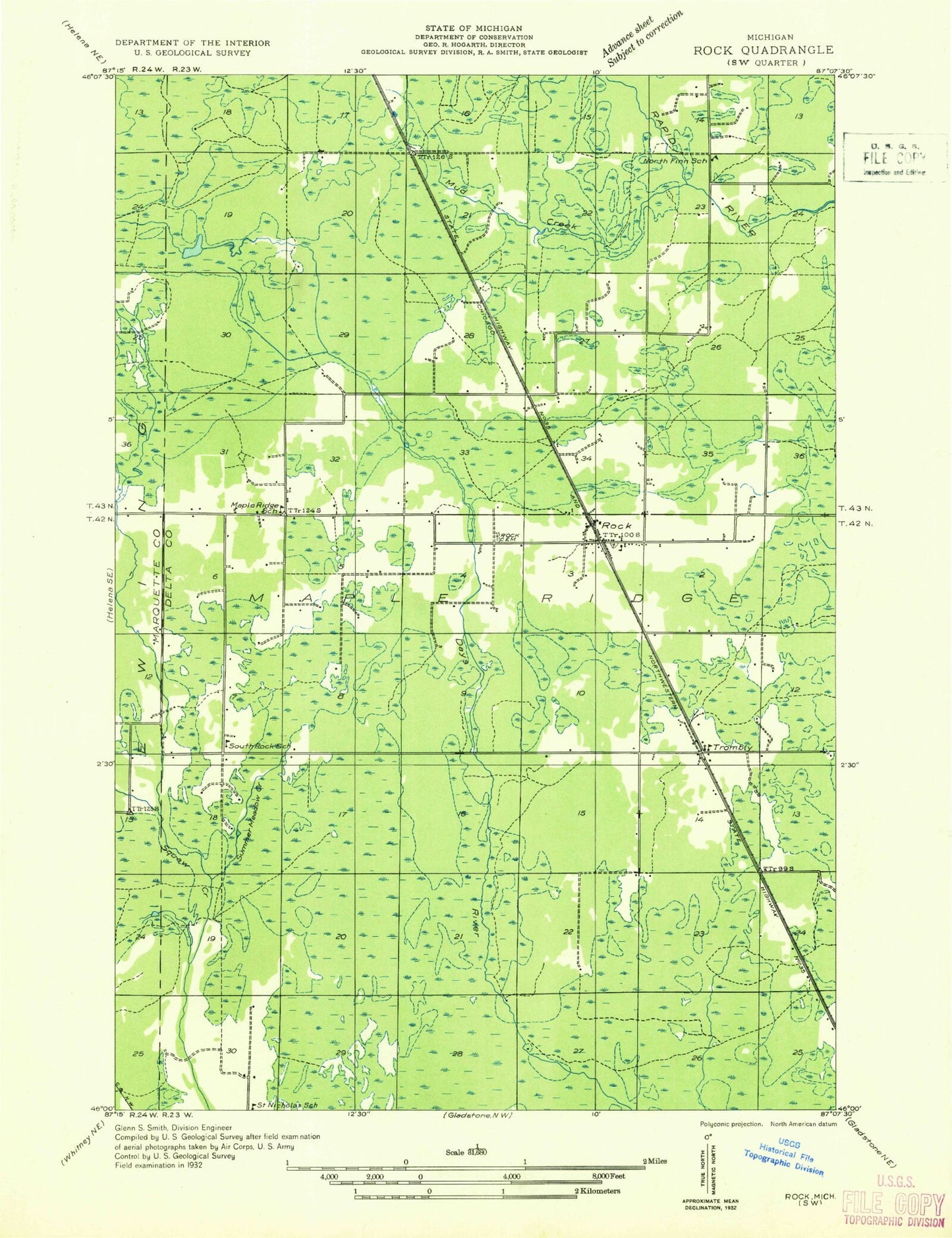 Classic USGS Rock Michigan 7.5'x7.5' Topo Map Image