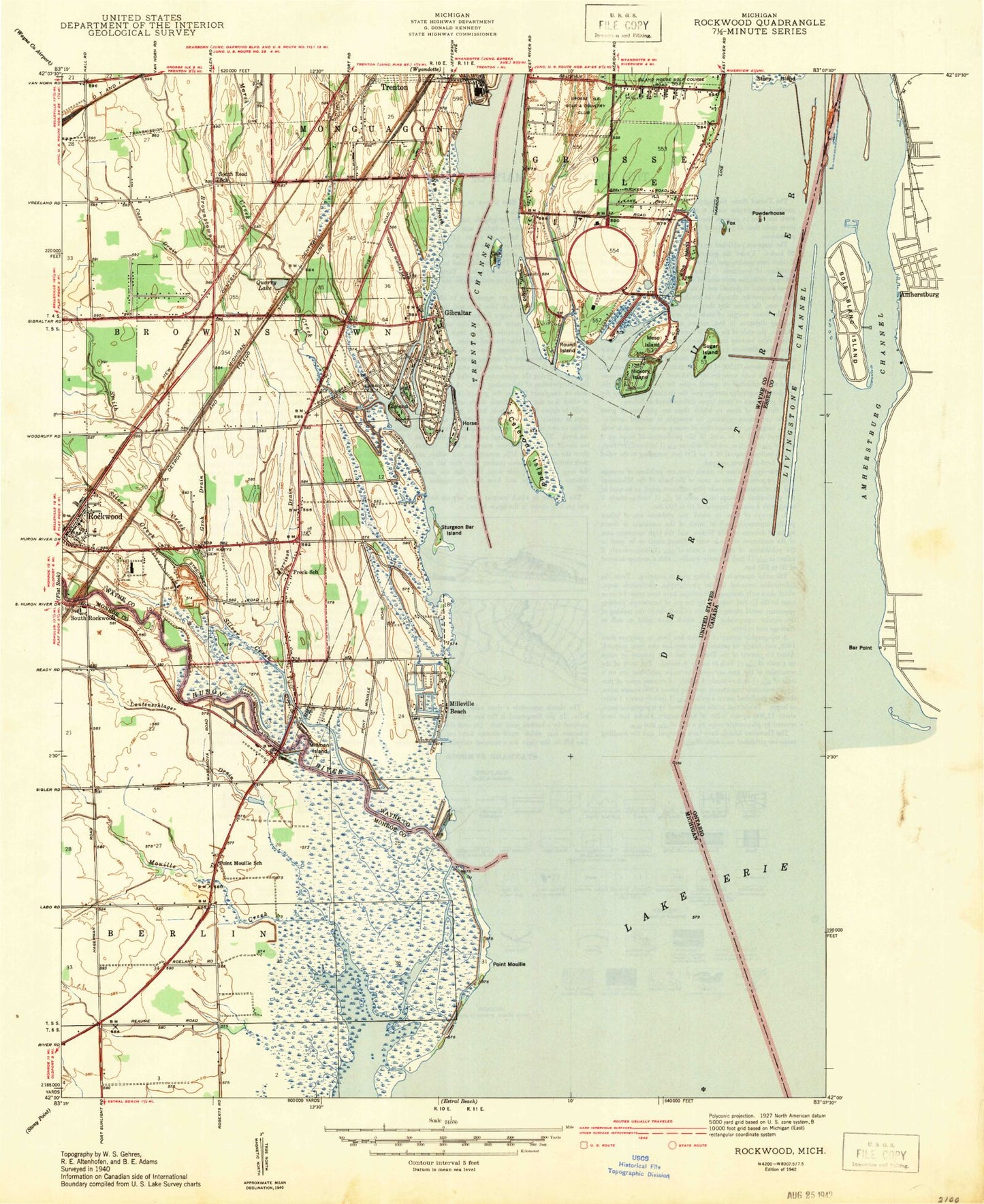 Classic USGS Rockwood Michigan 7.5'x7.5' Topo Map Image