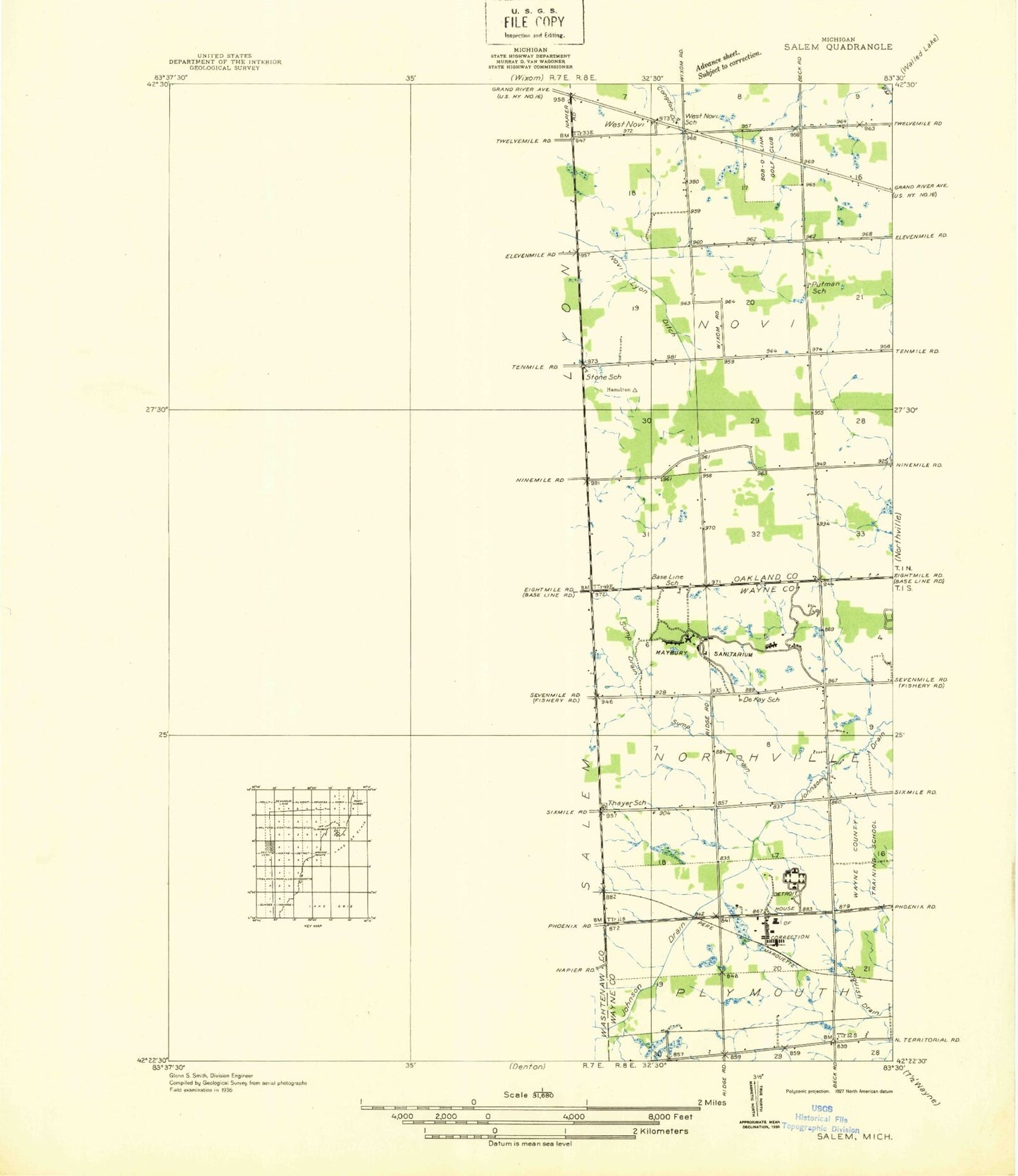 Classic USGS Salem Michigan 7.5'x7.5' Topo Map Image