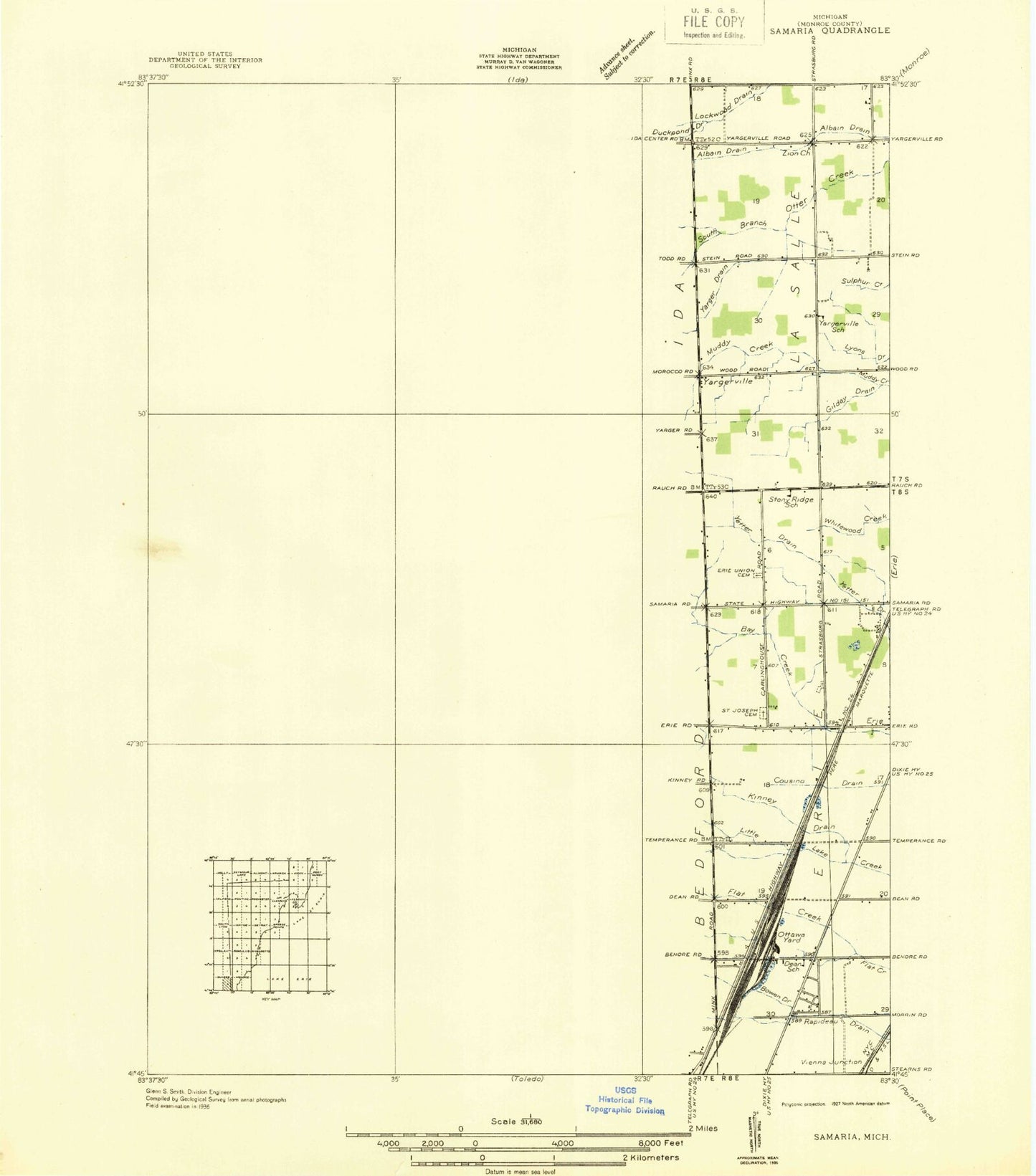 Classic USGS Lambertville East Michigan 7.5'x7.5' Topo Map Image