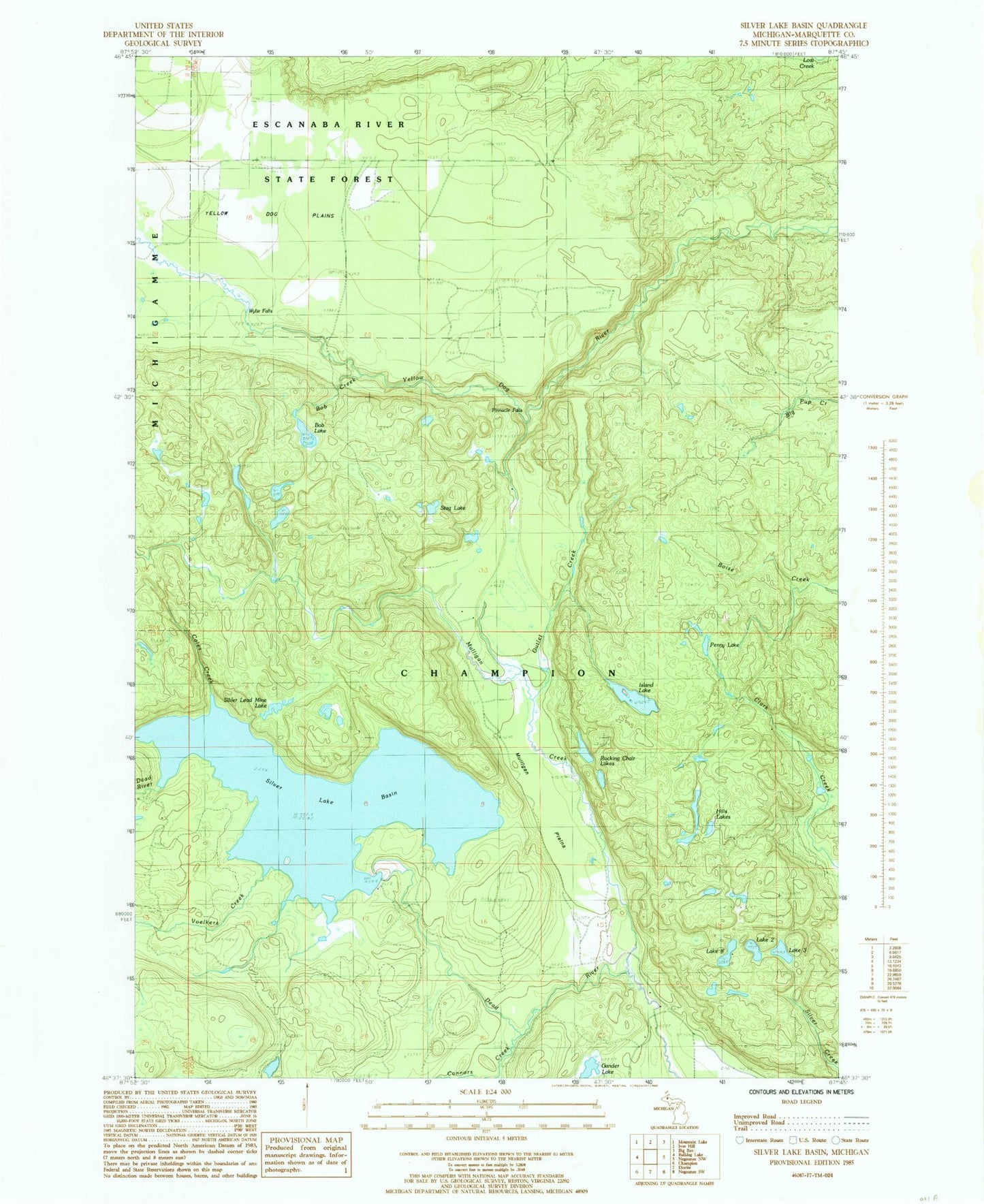 Classic USGS Silver Lake Basin Michigan 7.5'x7.5' Topo Map Image