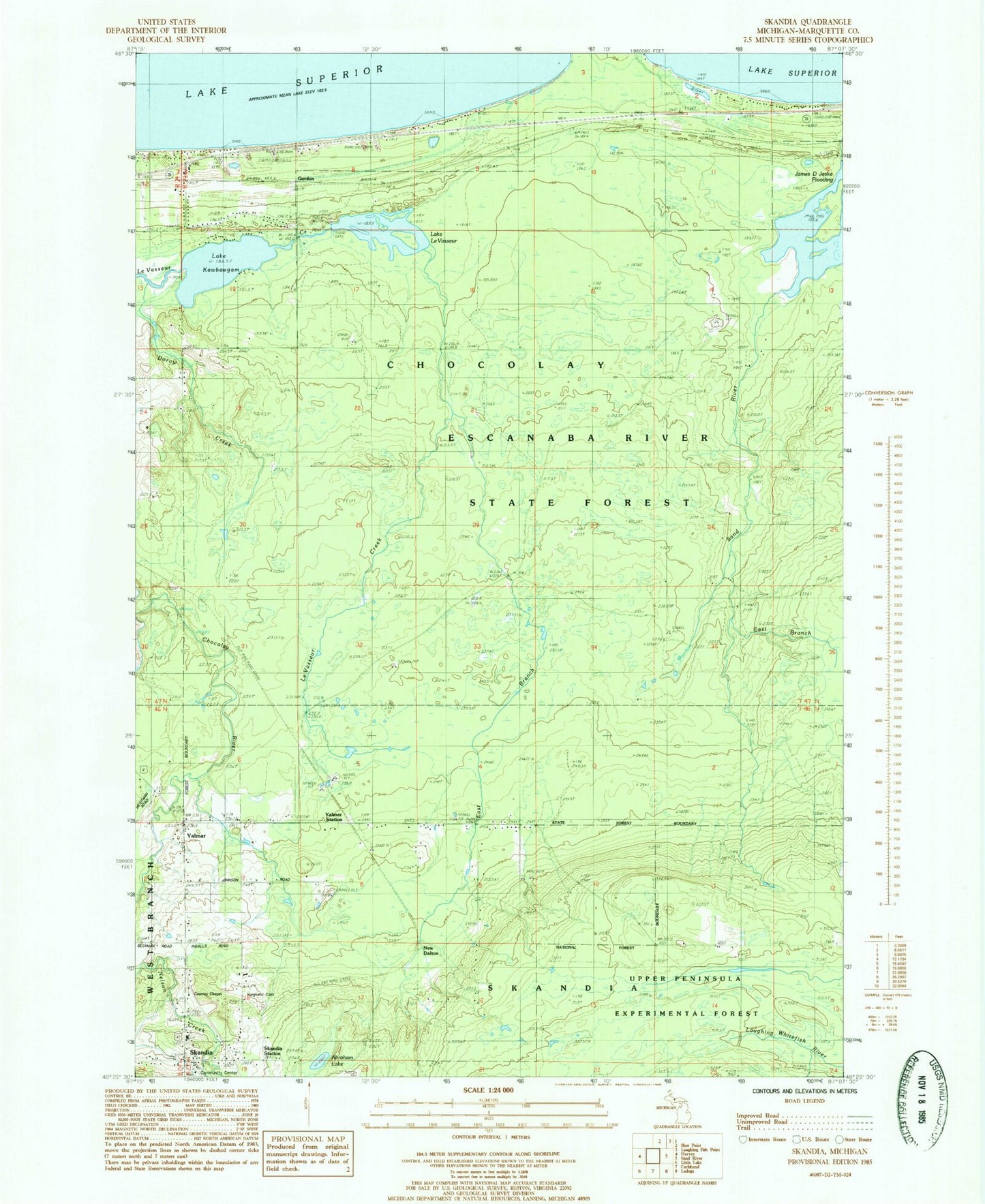 Classic USGS Skandia Michigan 7.5'x7.5' Topo Map Image