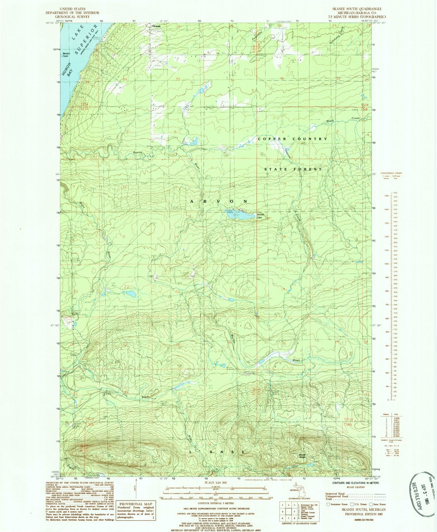 Classic USGS Skanee South Michigan 7.5'x7.5' Topo Map Image