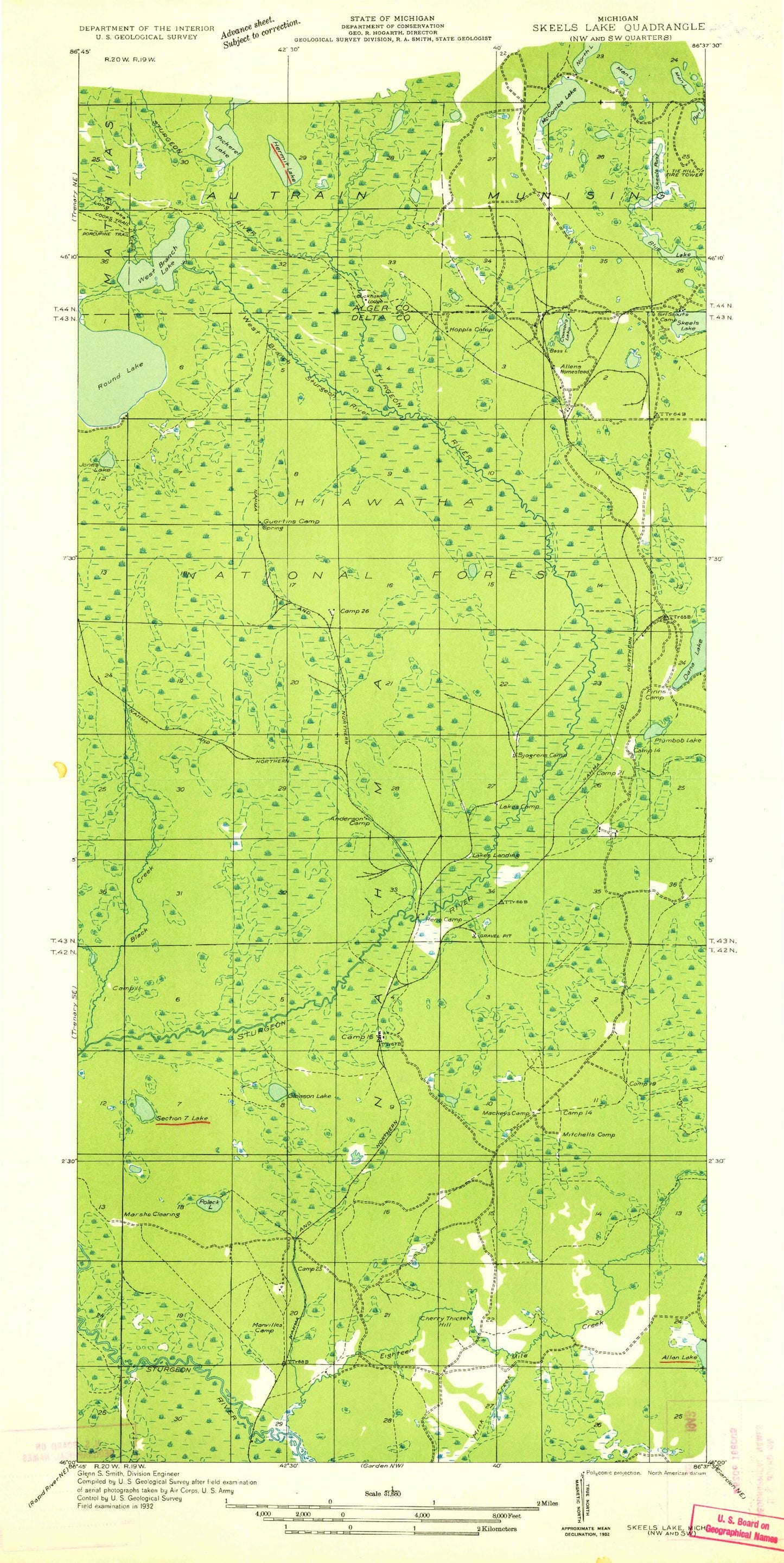 Classic USGS Waco Lake Michigan 7.5'x7.5' Topo Map Image