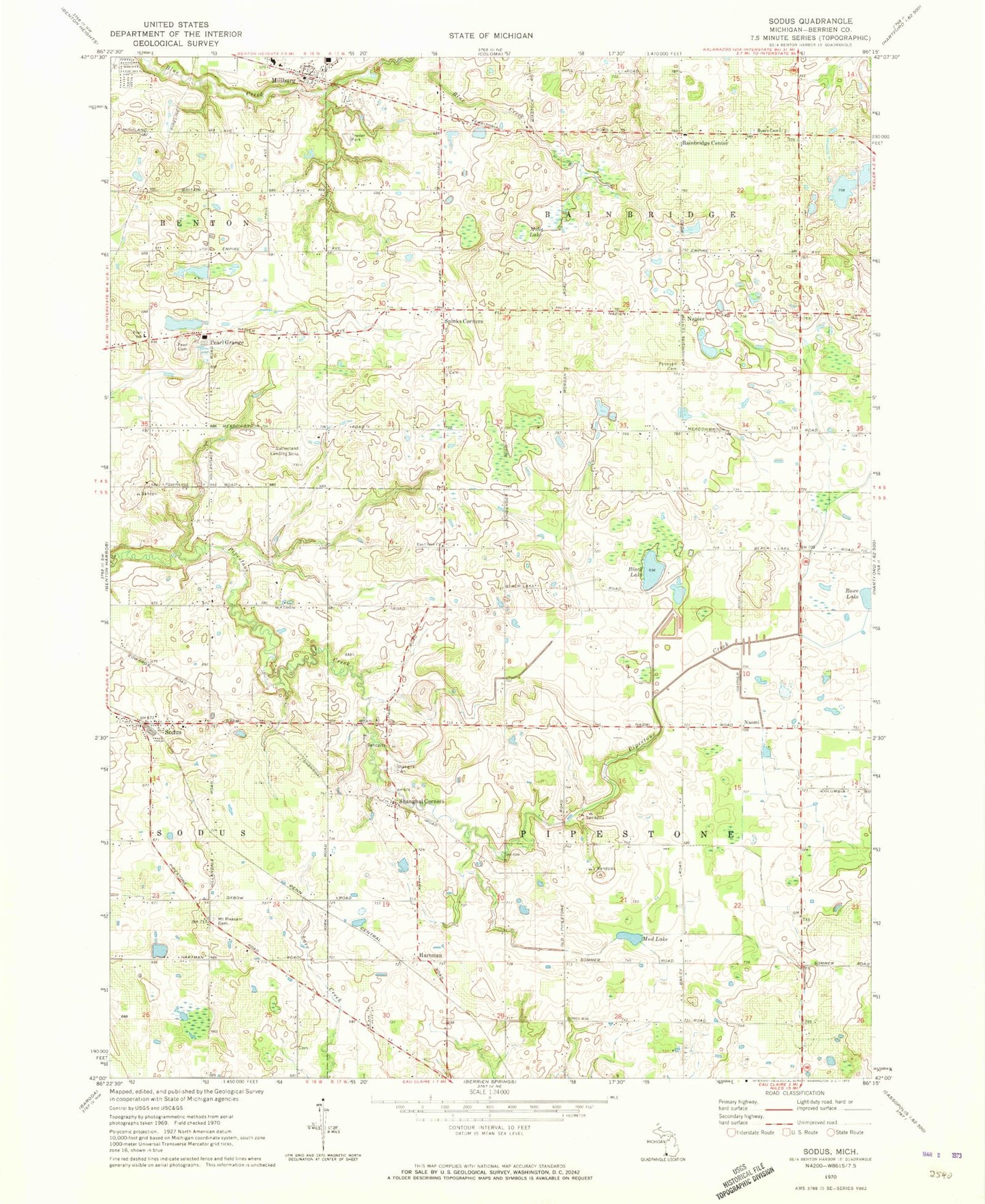 Classic USGS Sodus Michigan 7.5'x7.5' Topo Map Image