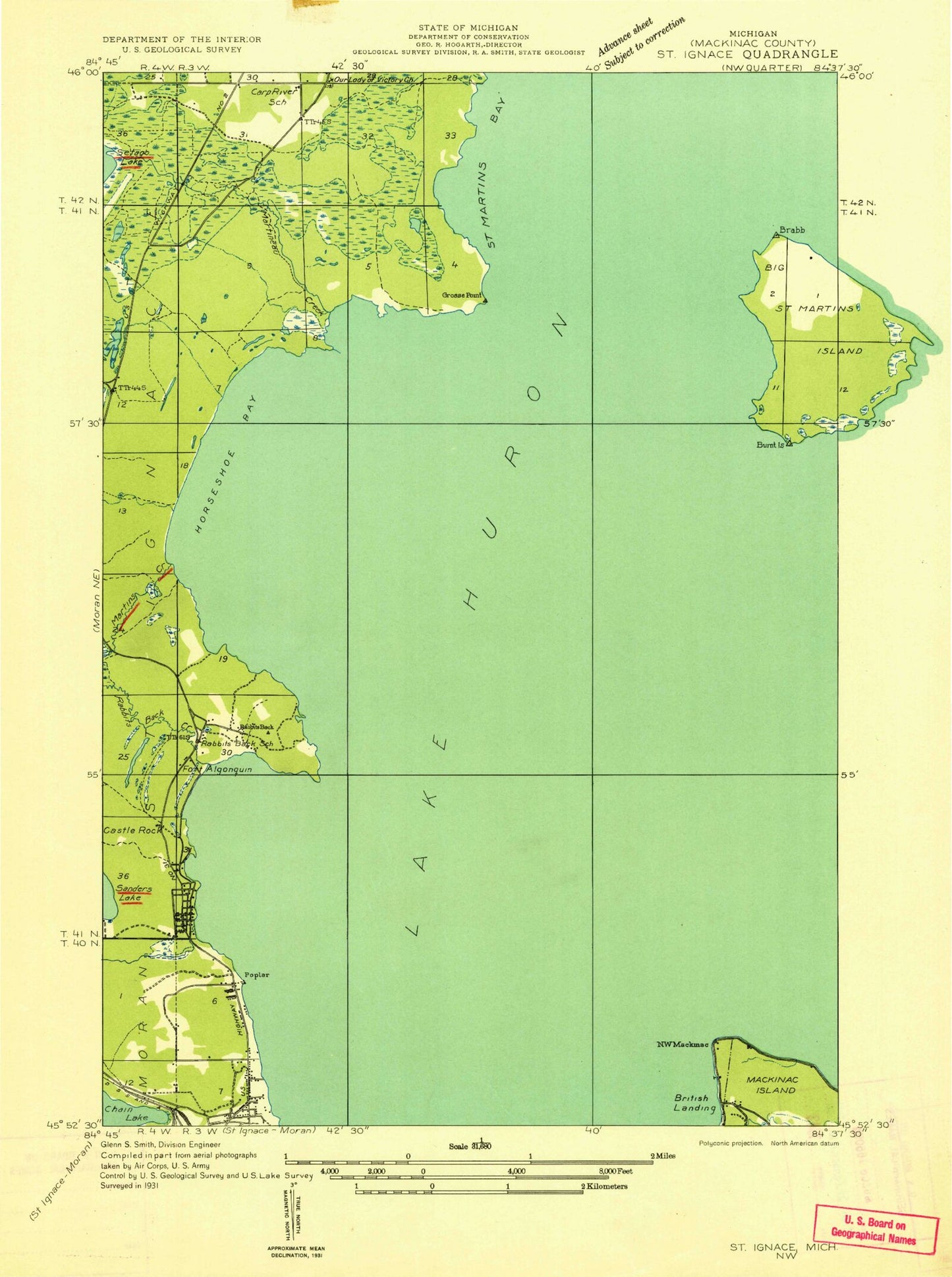 Classic USGS Evergreen Shores Michigan 7.5'x7.5' Topo Map Image