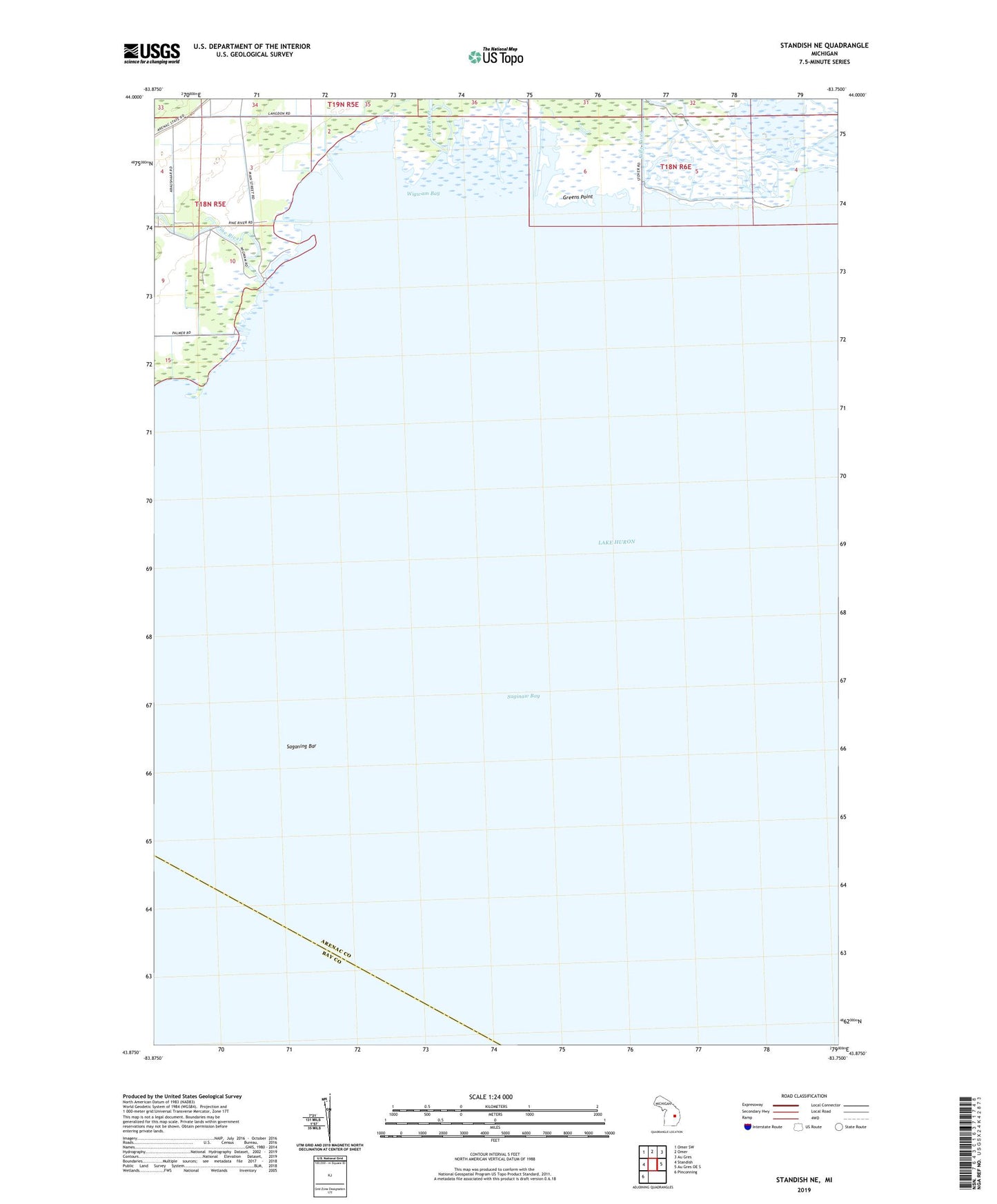 Standish NE Michigan US Topo Map Image