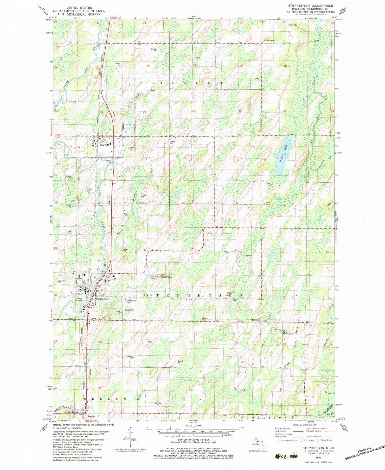 Classic USGS Stephenson Michigan 7.5'x7.5' Topo Map MyTopo Map Store