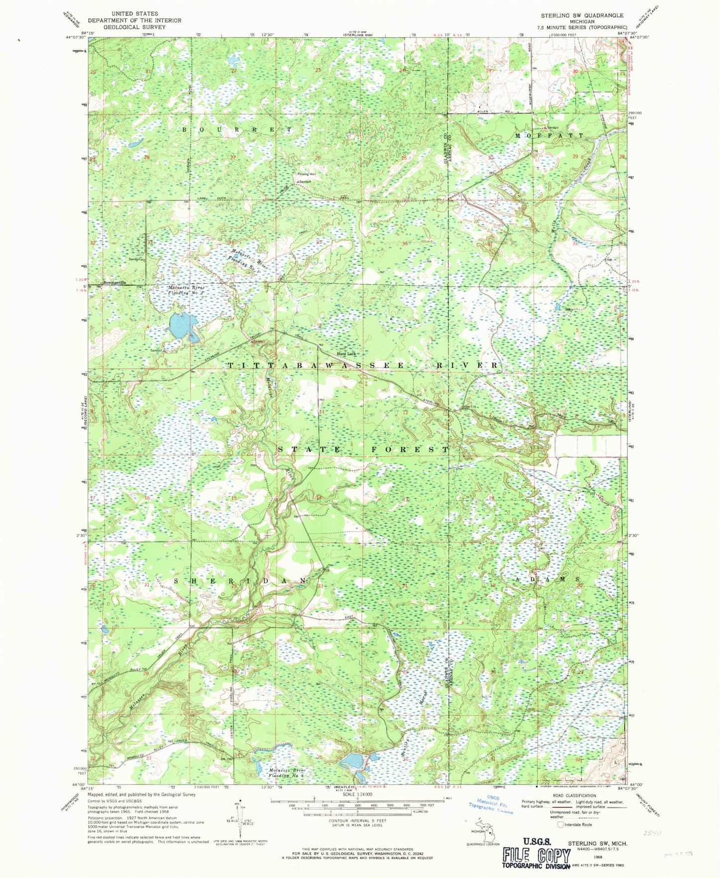 Classic USGS Sterling SW Michigan 7.5'x7.5' Topo Map Image