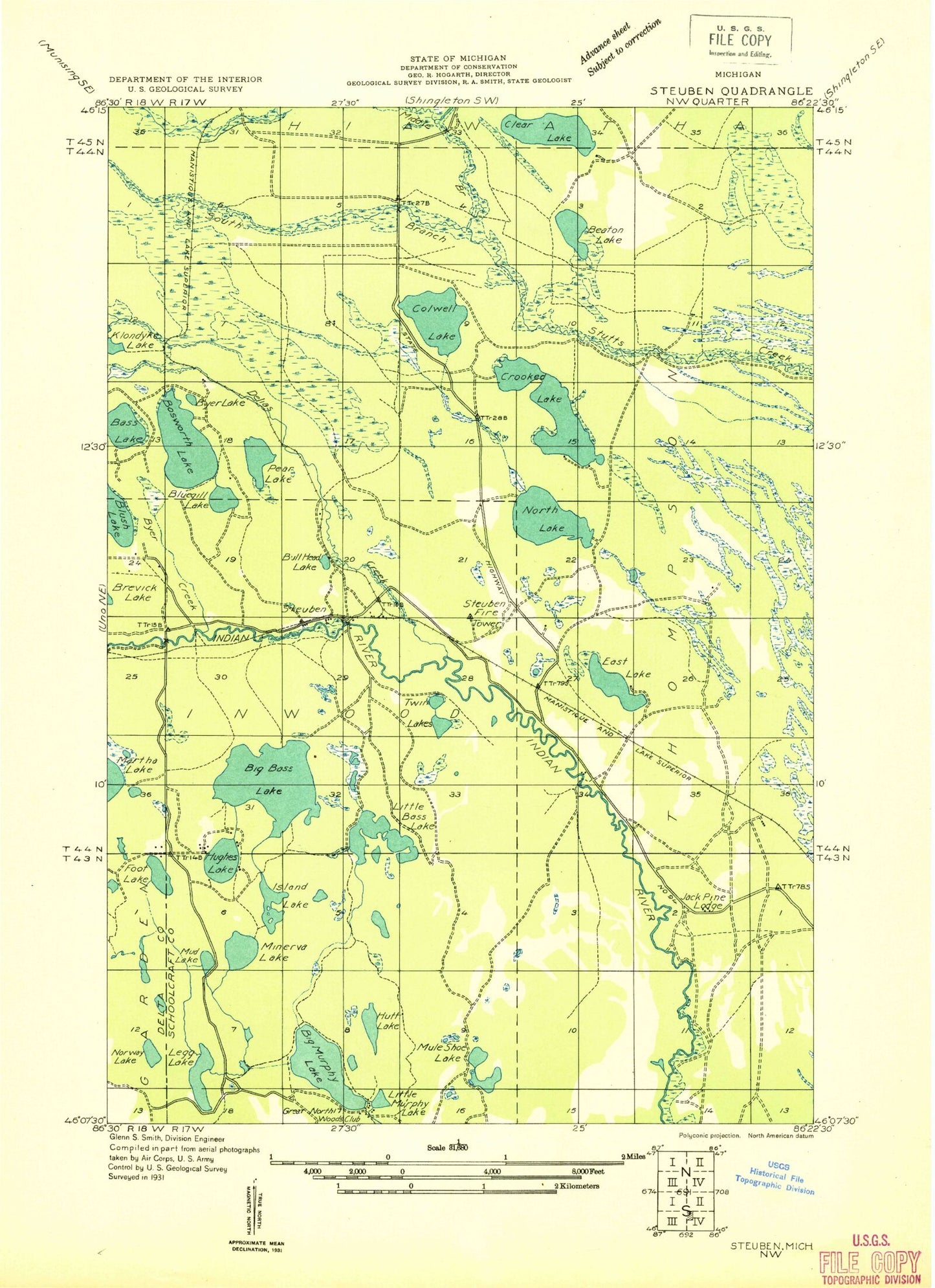 Classic USGS Steuben Michigan 7.5'x7.5' Topo Map Image
