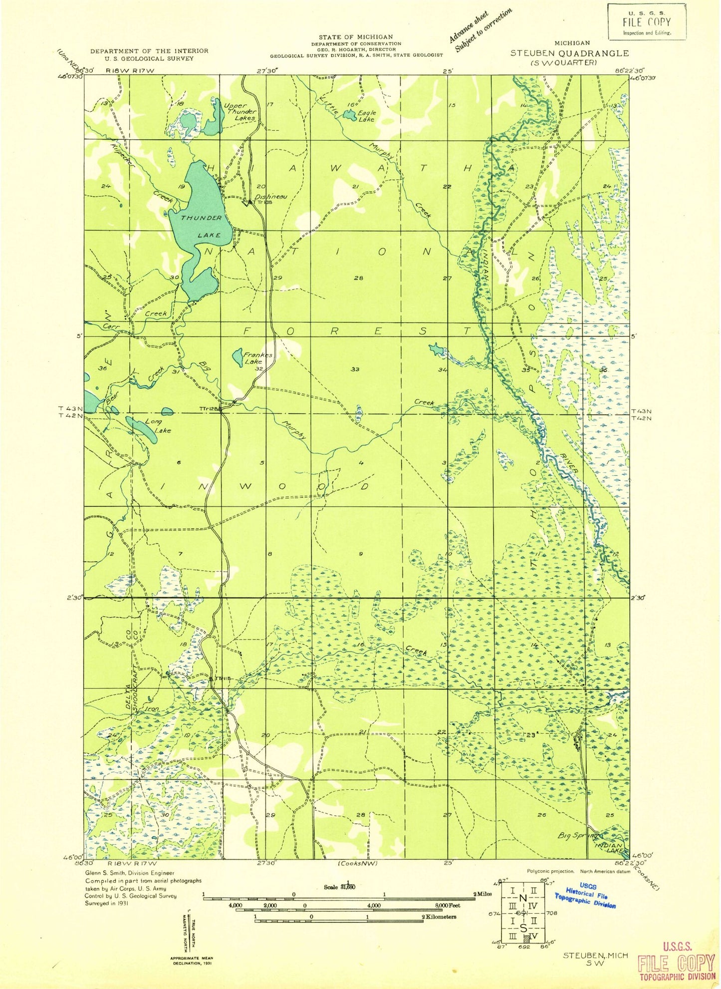 Classic USGS Thunder Lake Michigan 7.5'x7.5' Topo Map Image