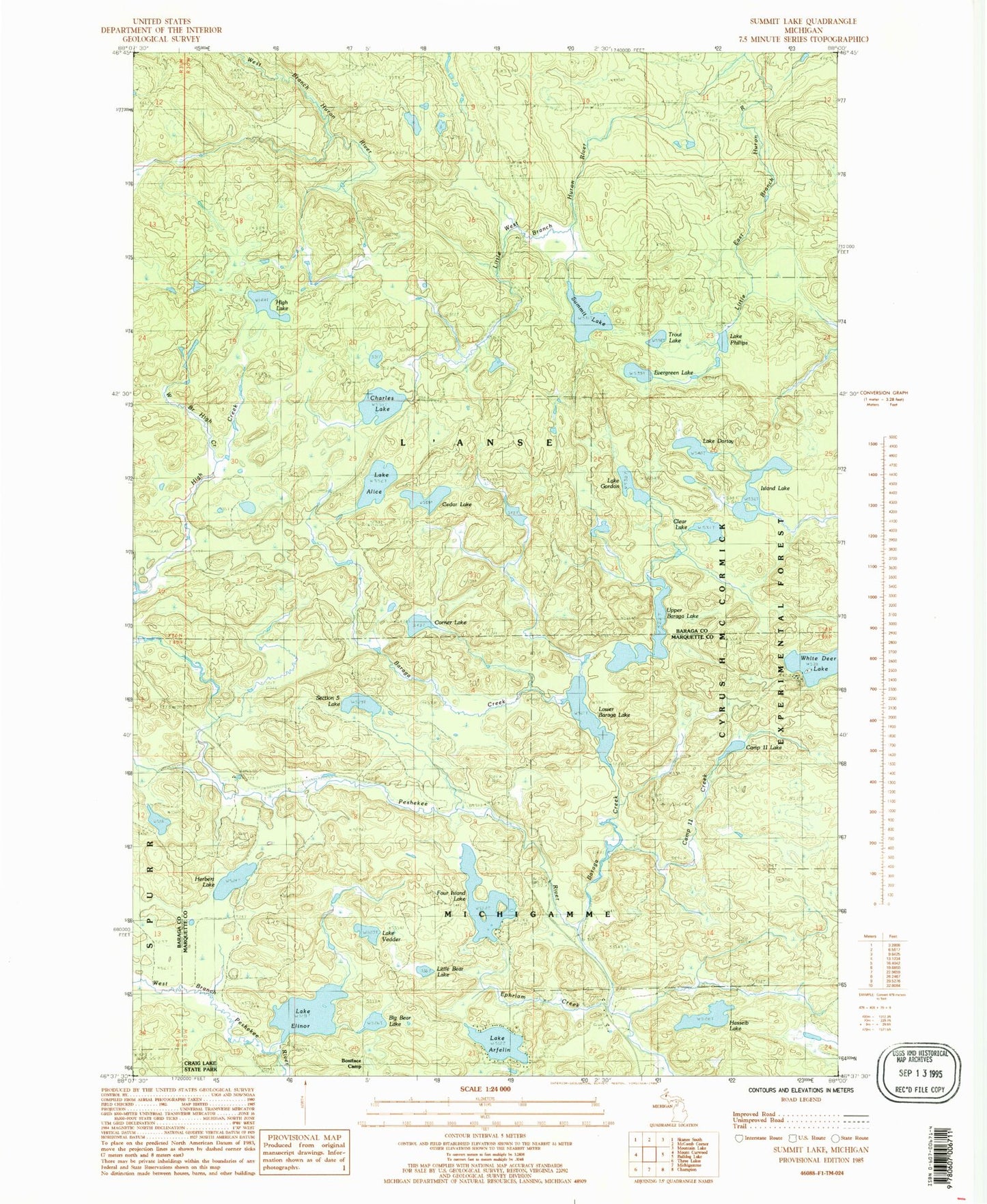 Classic USGS Summit Lake Michigan 7.5'x7.5' Topo Map Image
