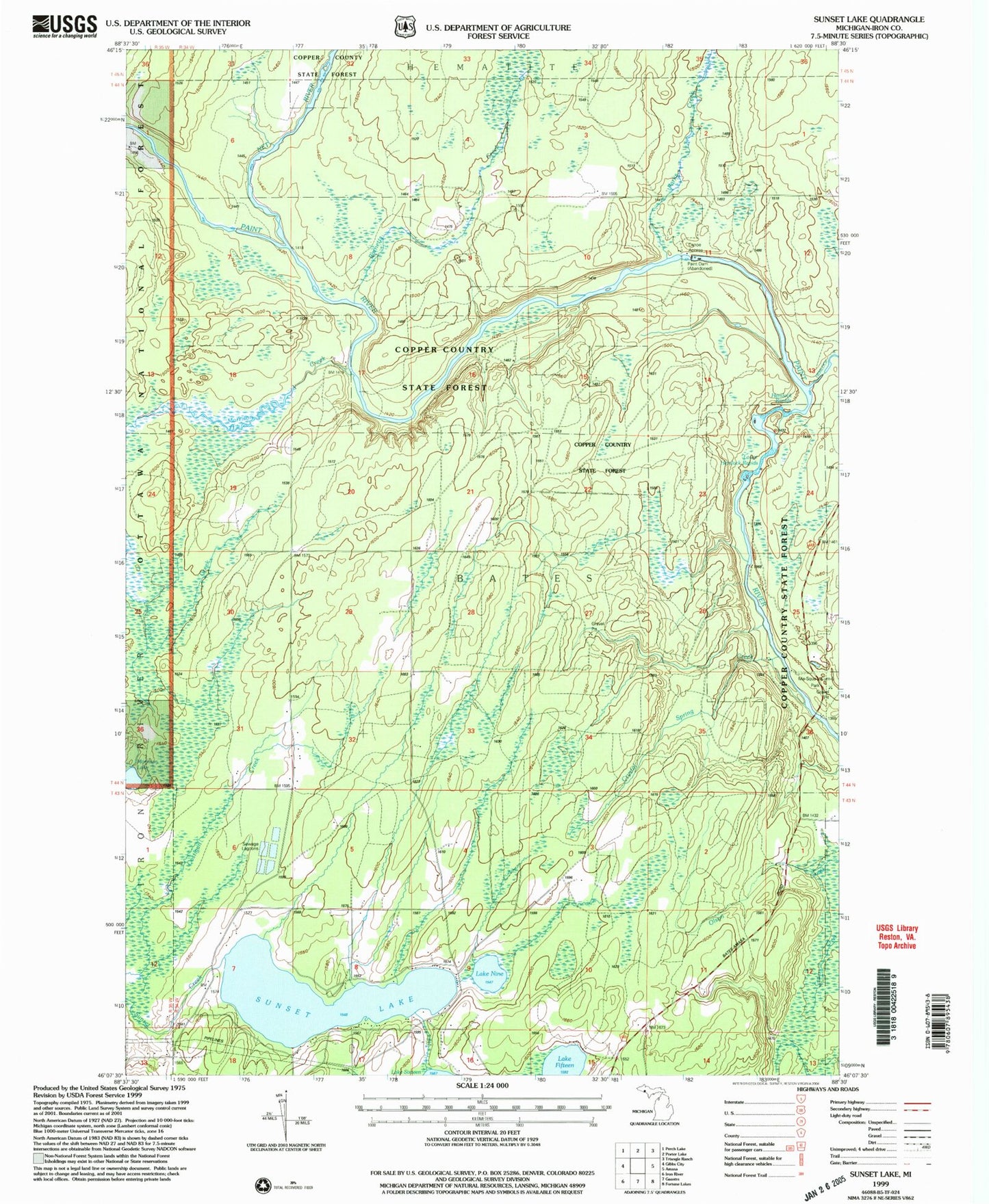 Classic USGS Sunset Lake Michigan 7.5'x7.5' Topo Map Image