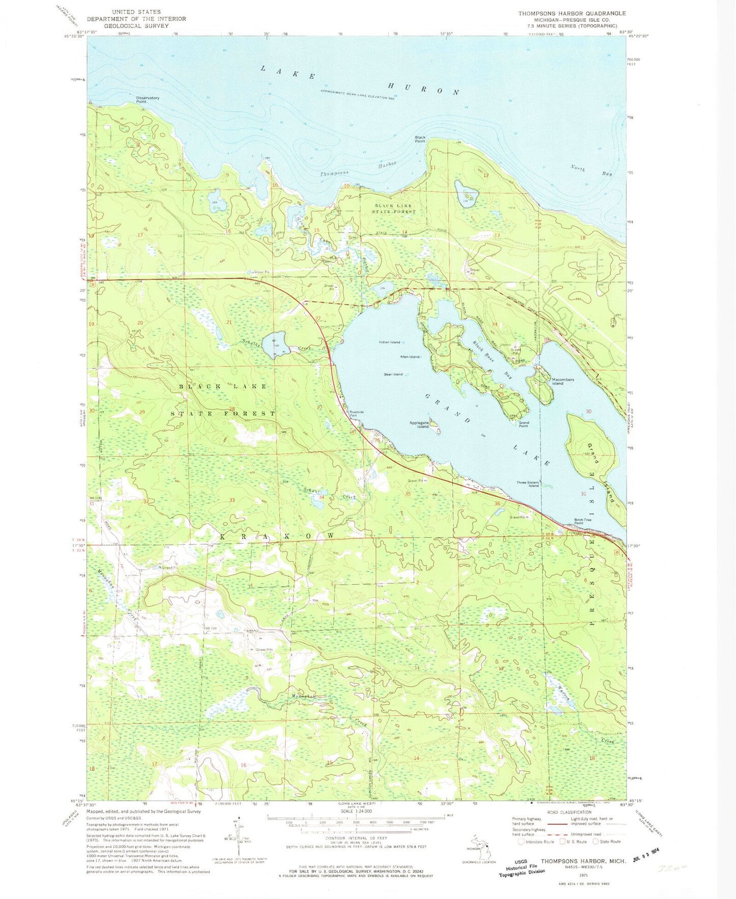 Classic USGS Thompsons Harbor Michigan 7.5'x7.5' Topo Map Image