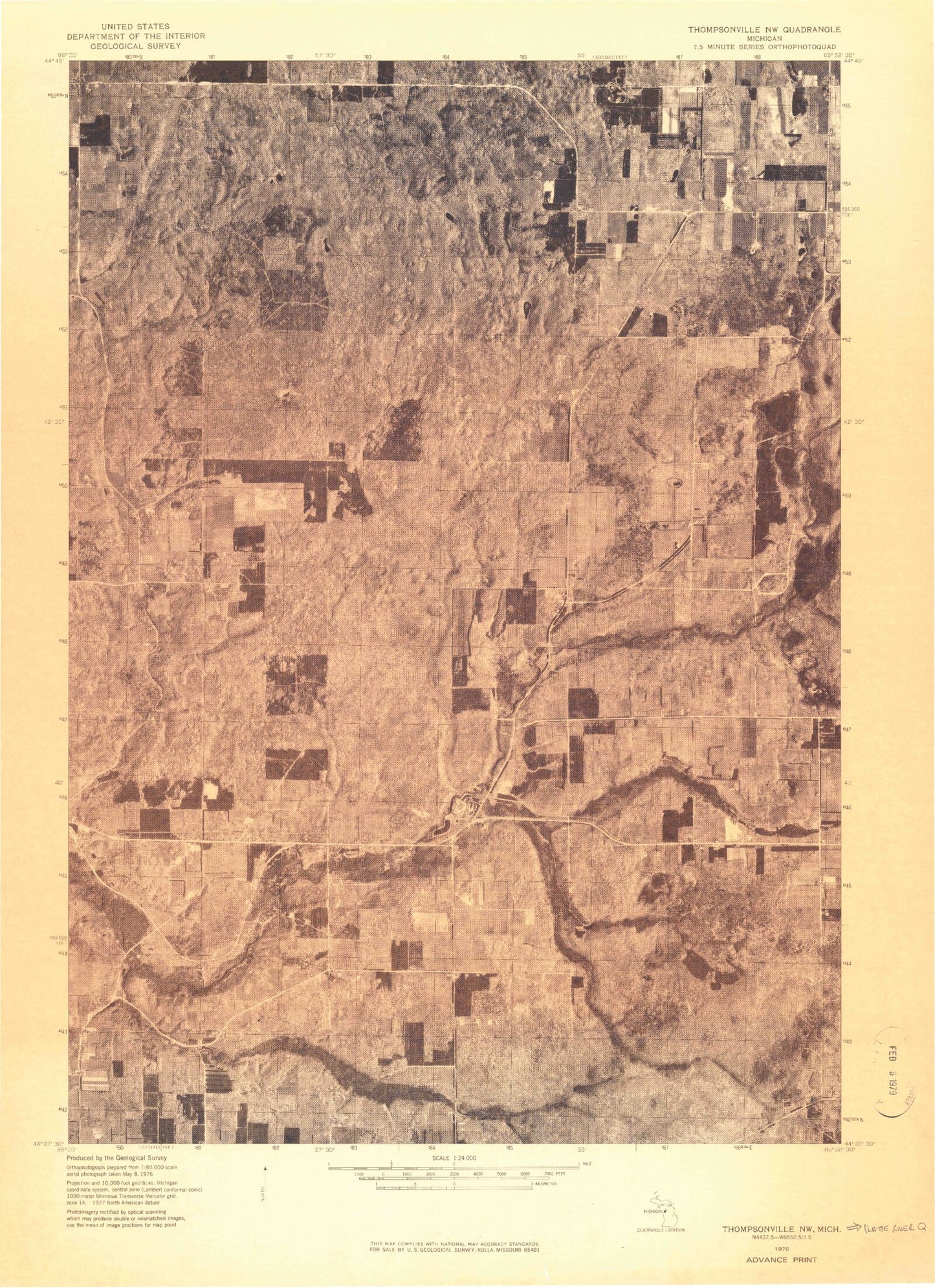 Classic USGS Platte River Michigan 7.5'x7.5' Topo Map Image