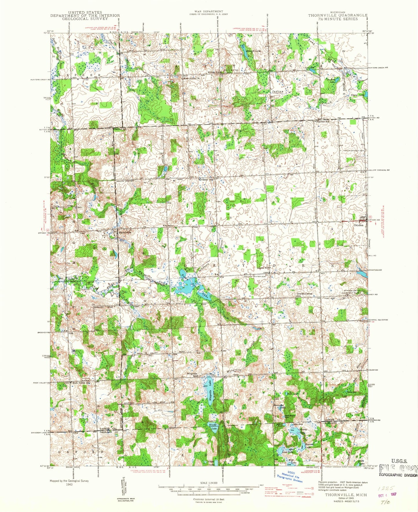 Classic USGS Thornville Michigan 7.5'x7.5' Topo Map Image