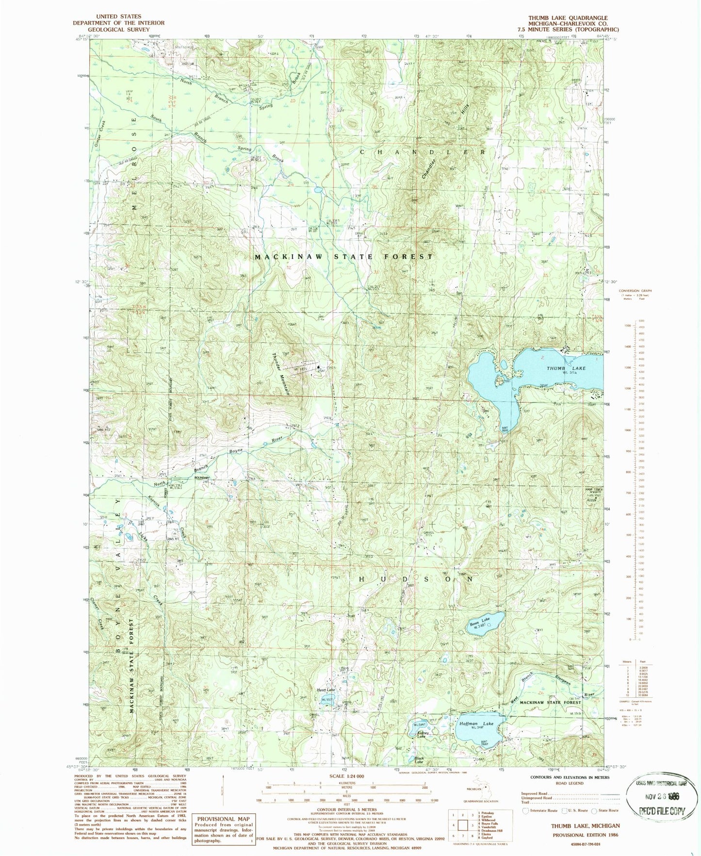 Classic USGS Thumb Lake Michigan 7.5'x7.5' Topo Map Image