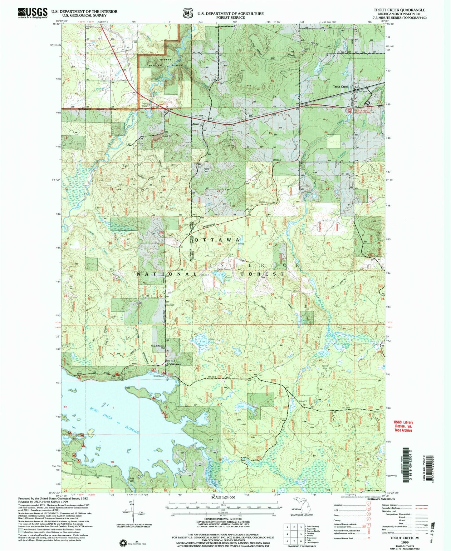 Classic USGS Trout Creek Michigan 7.5'x7.5' Topo Map Image