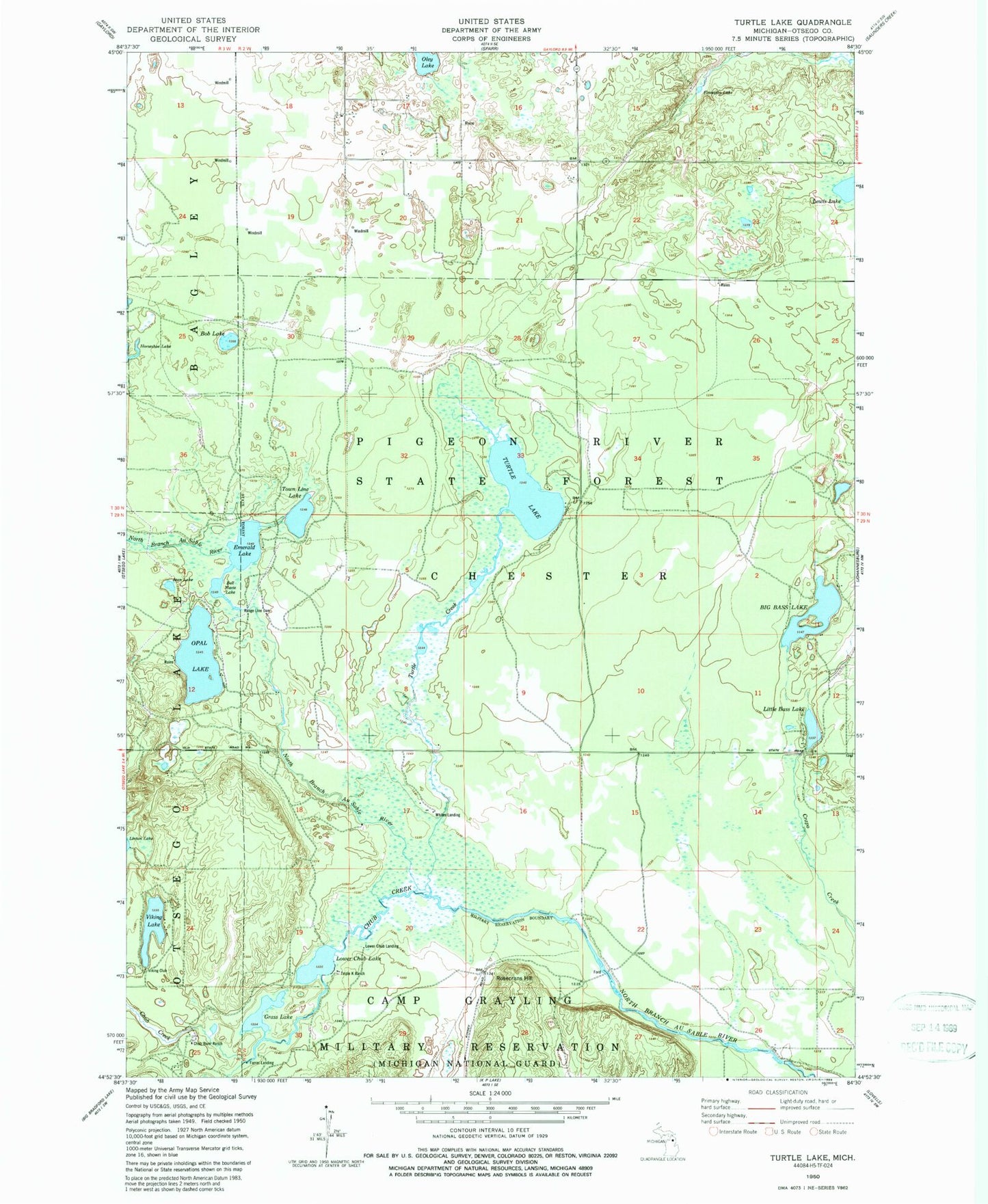 Classic USGS Turtle Lake Michigan 7.5'x7.5' Topo Map Image