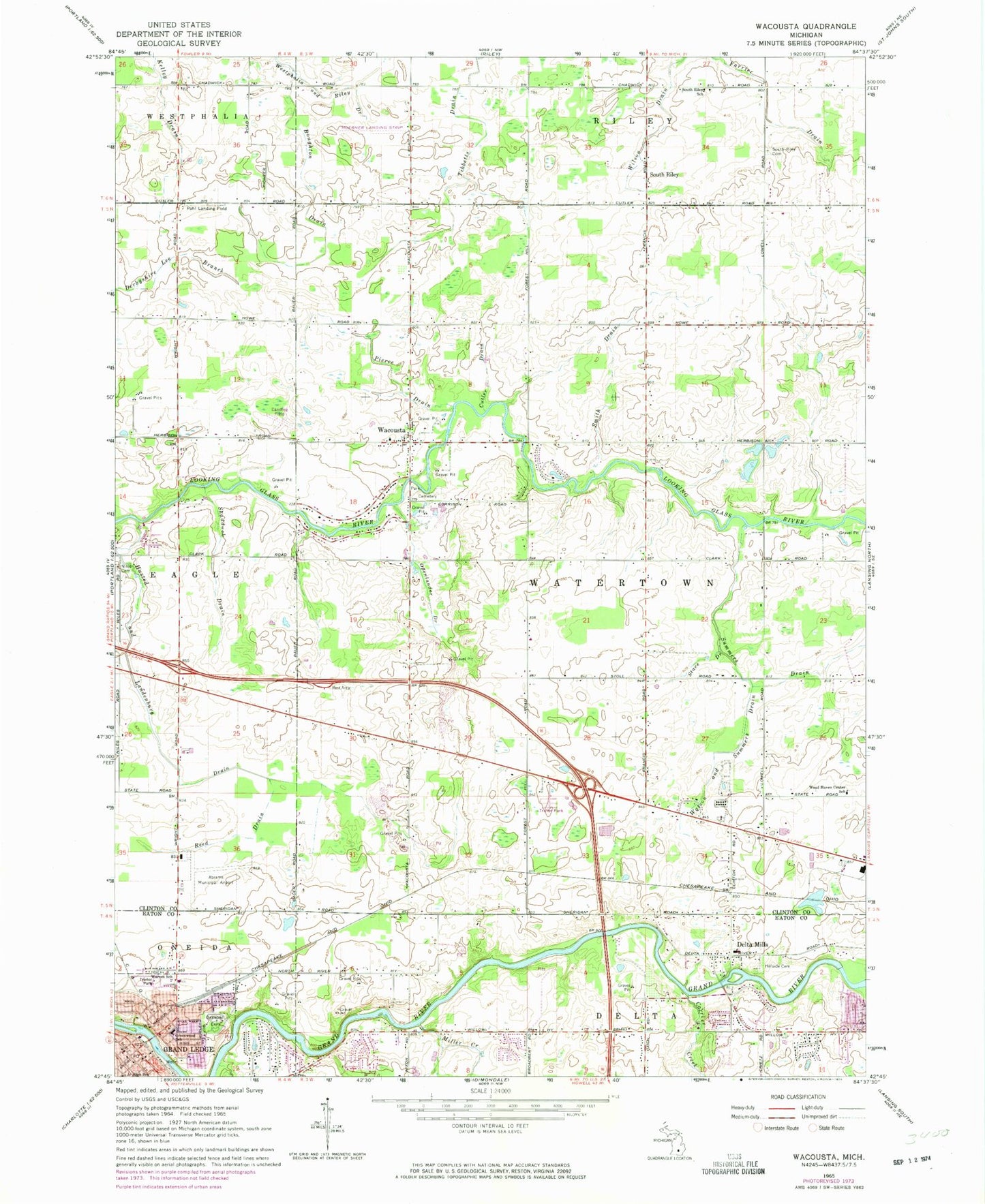Classic USGS Wacousta Michigan 7.5'x7.5' Topo Map Image