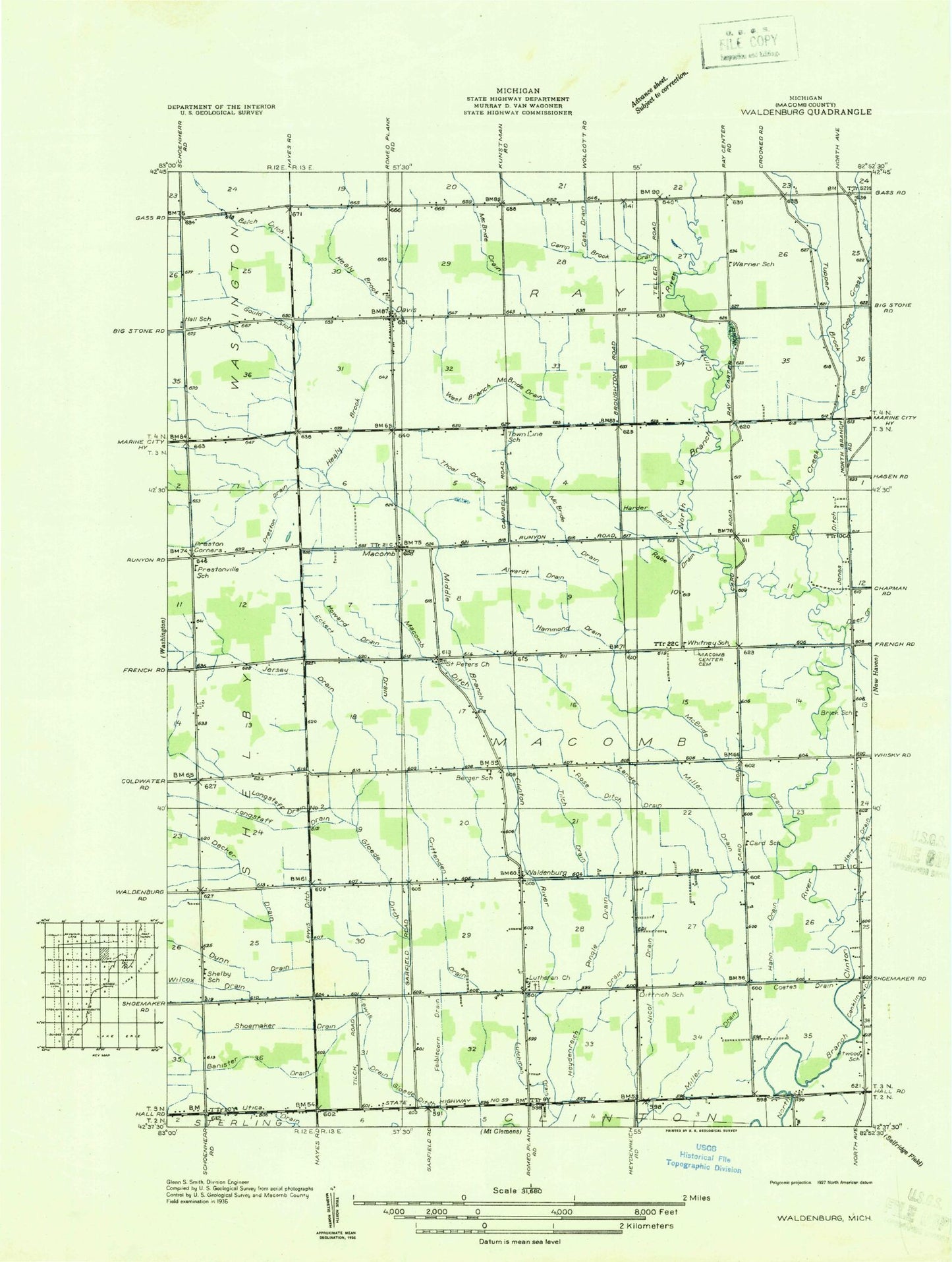 Classic USGS Waldenburg Michigan 7.5'x7.5' Topo Map Image