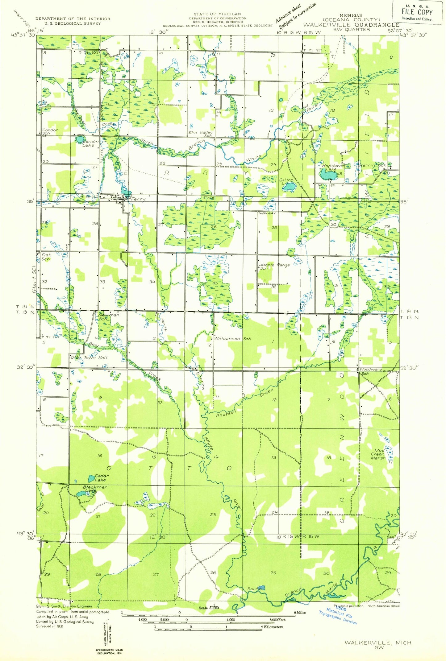 Classic USGS Ferry Michigan 7.5'x7.5' Topo Map Image