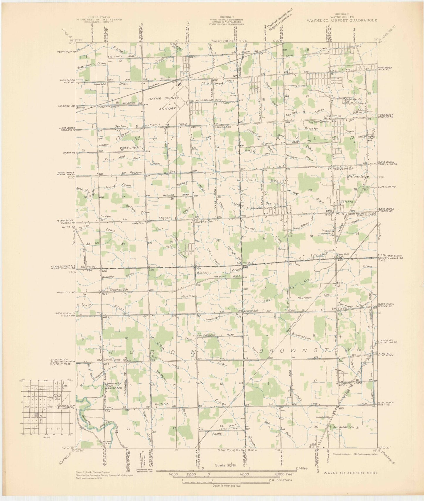 Classic USGS Flat Rock NE Michigan 7.5'x7.5' Topo Map Image