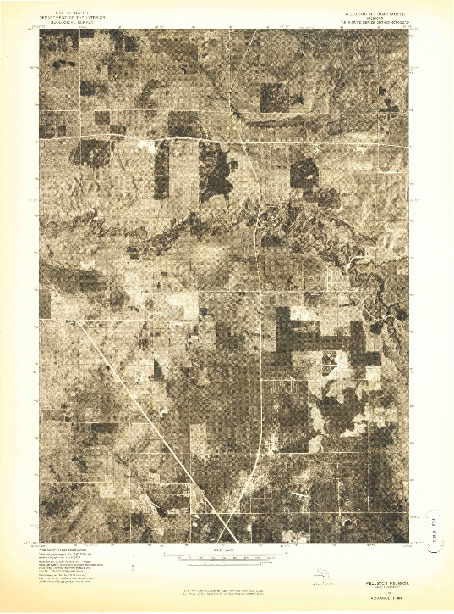 Classic USGS Wellston NE Michigan 7.5'x7.5' Topo Map Image